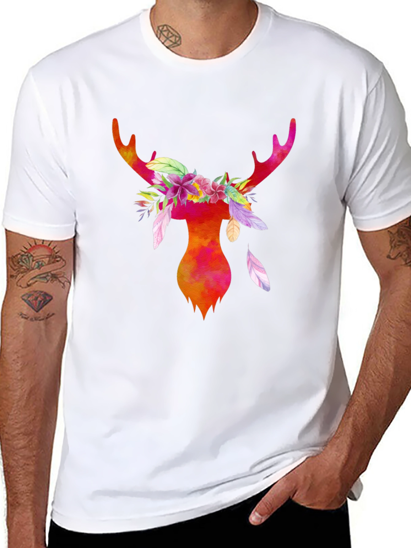 Black Watercolor Deer Antler Graphic T-Shirt view 8