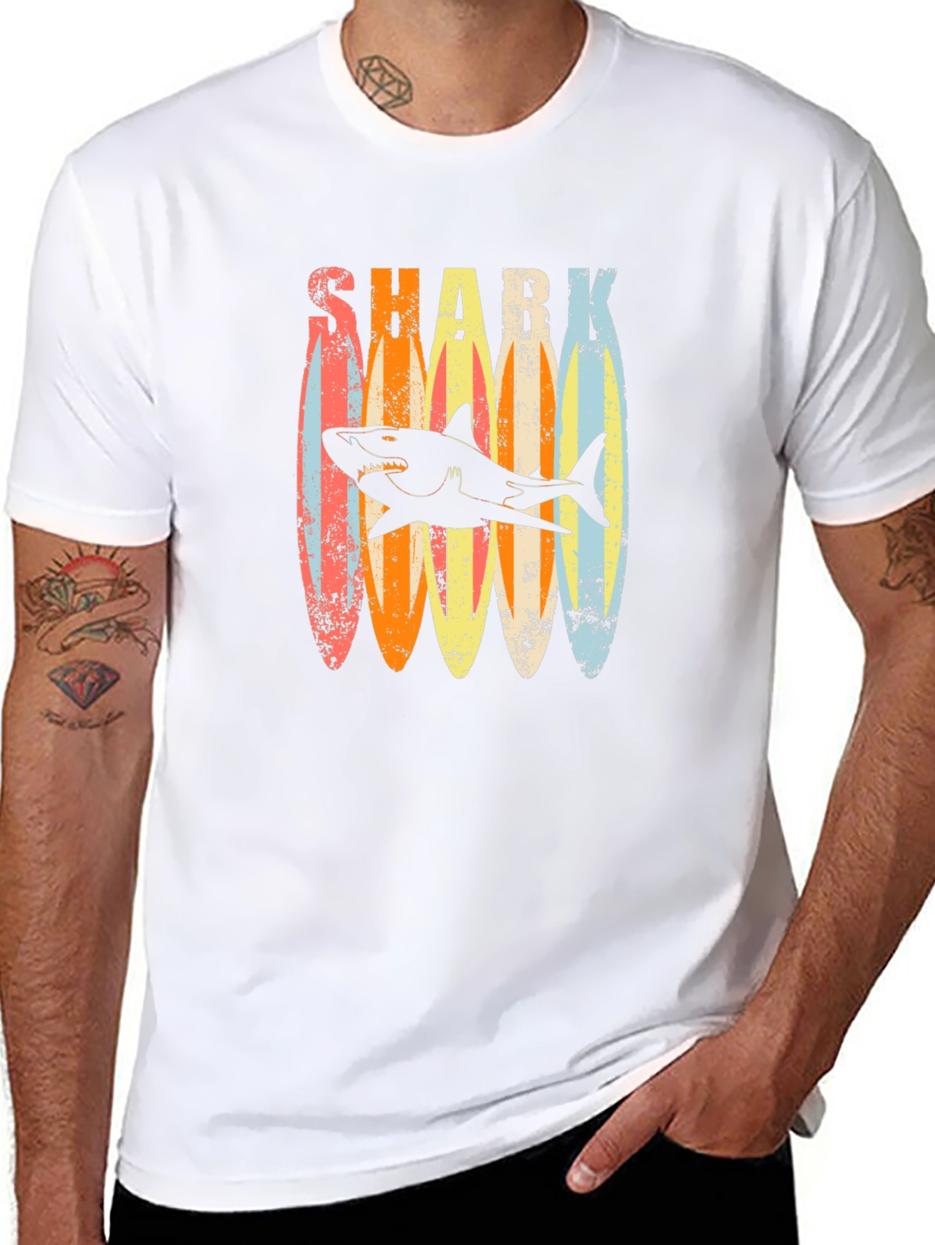 Retro Shark Surfboard T-Shirt - Casual Graphic Tee - 8