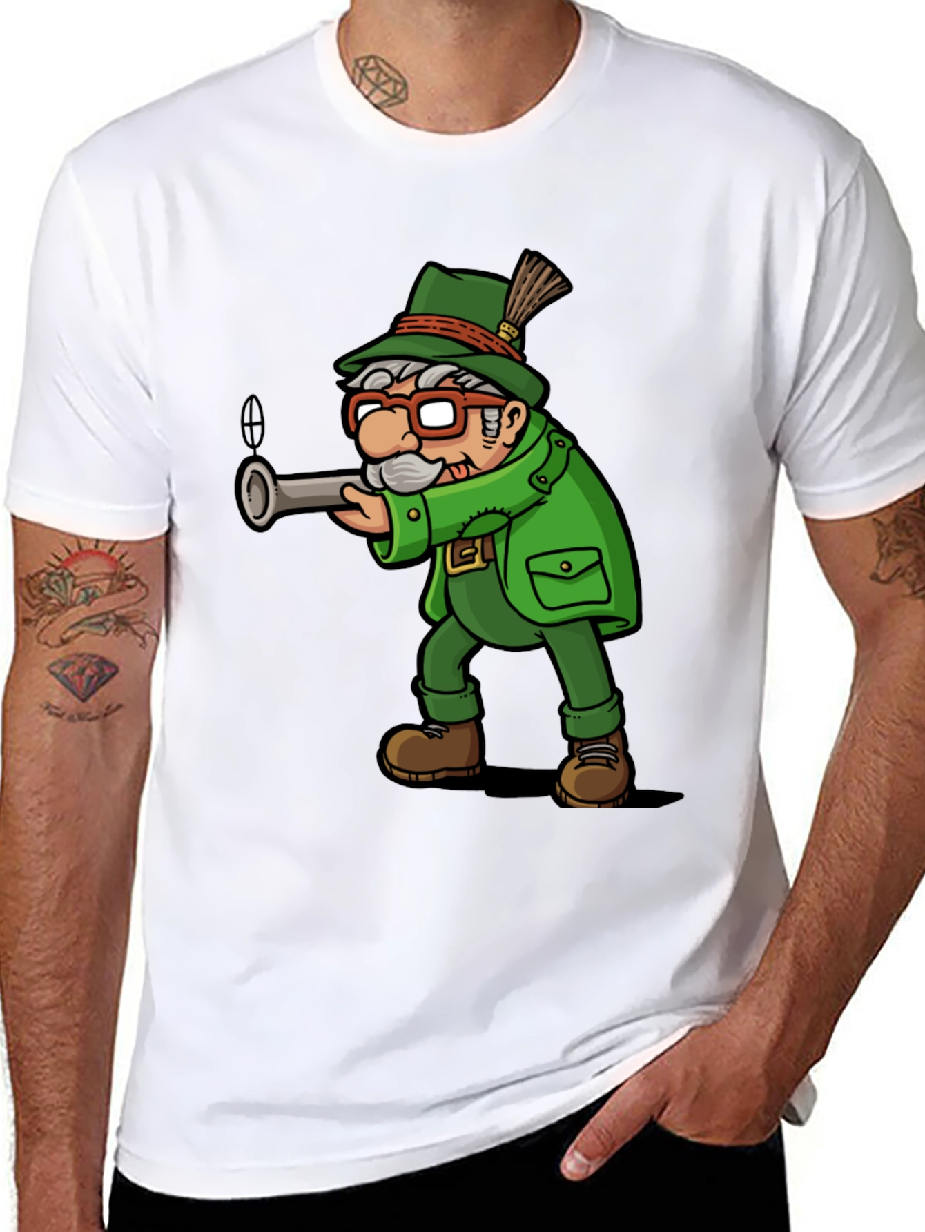 Black Cartoon Hunter Graphic Tee - Black Cotton Blend view 8