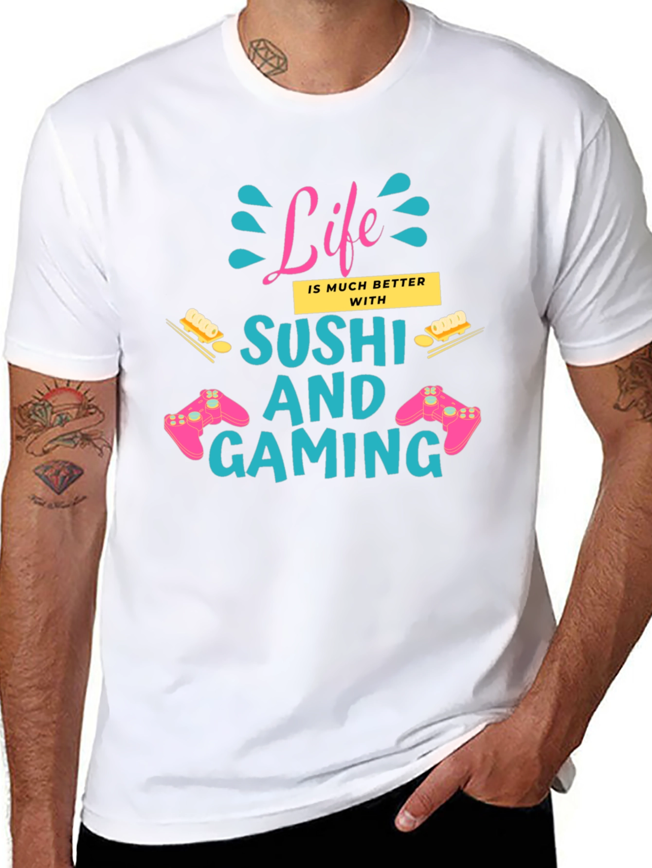 Black Life Better with Sushi and Gaming Black T-Shirt view 8
