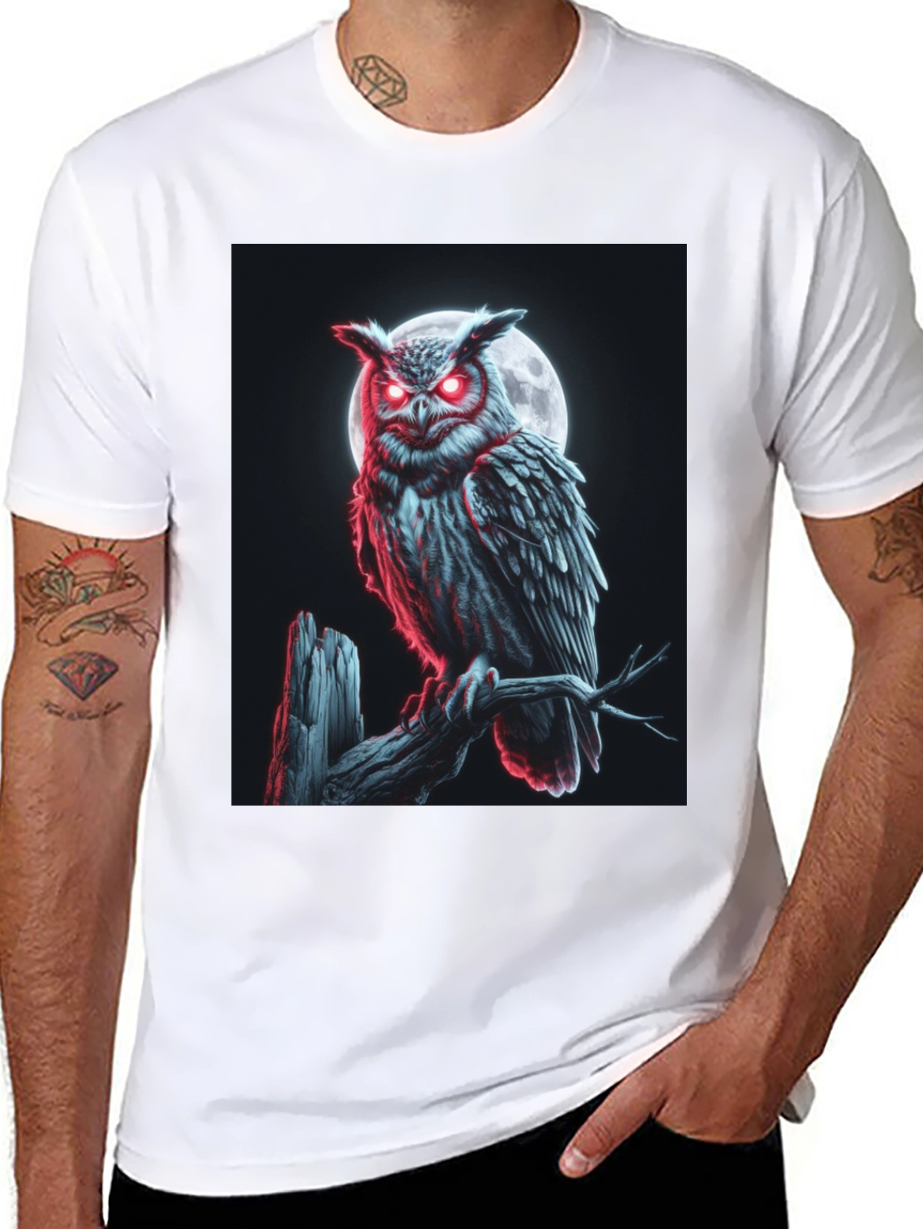Black Men's Owl Graphic T-Shirt - Moonlit Perch Design view 8
