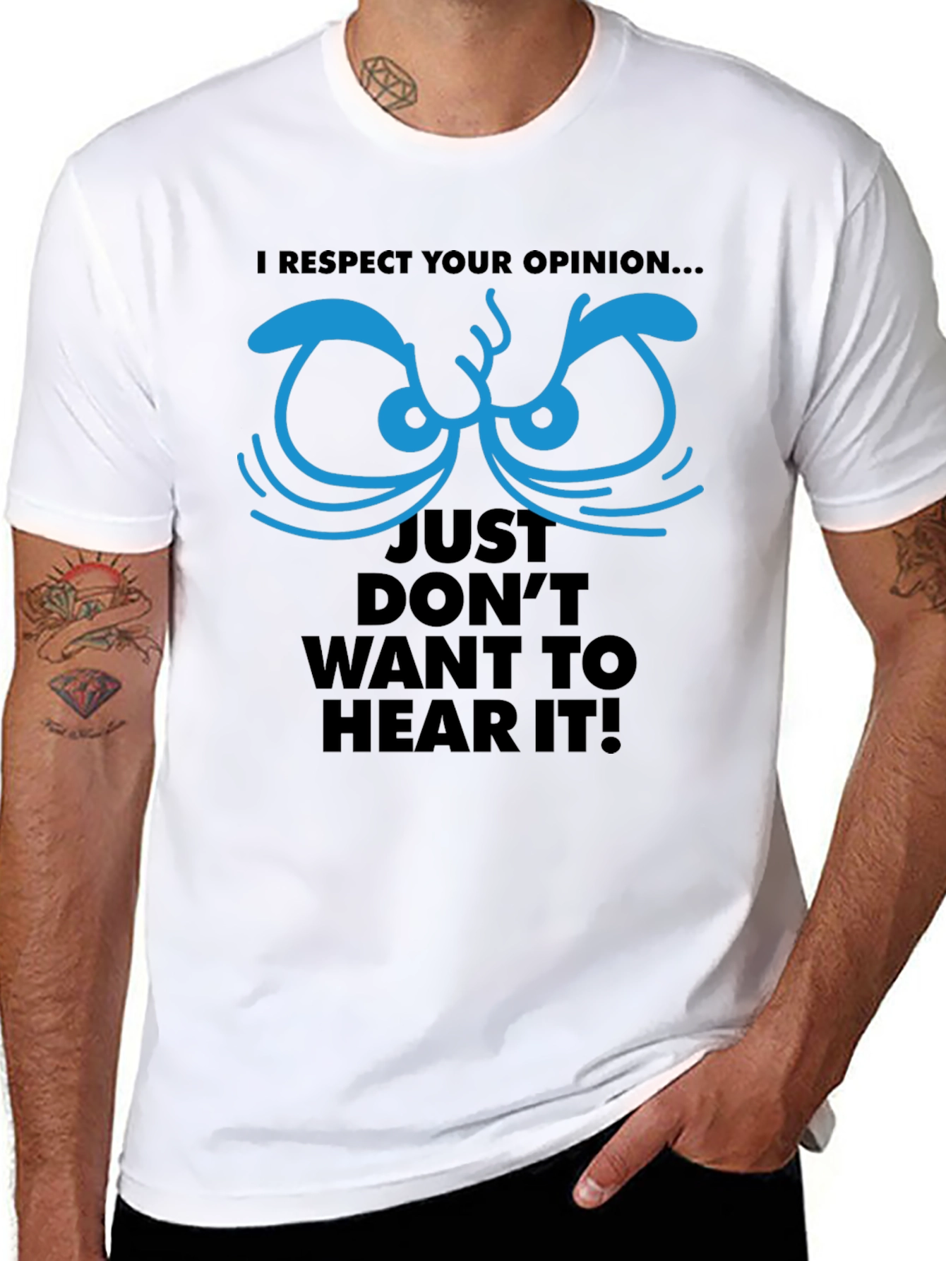 Black Respect Your Opinion Graphic Tee - Funny Novelty T-Shirt view 8