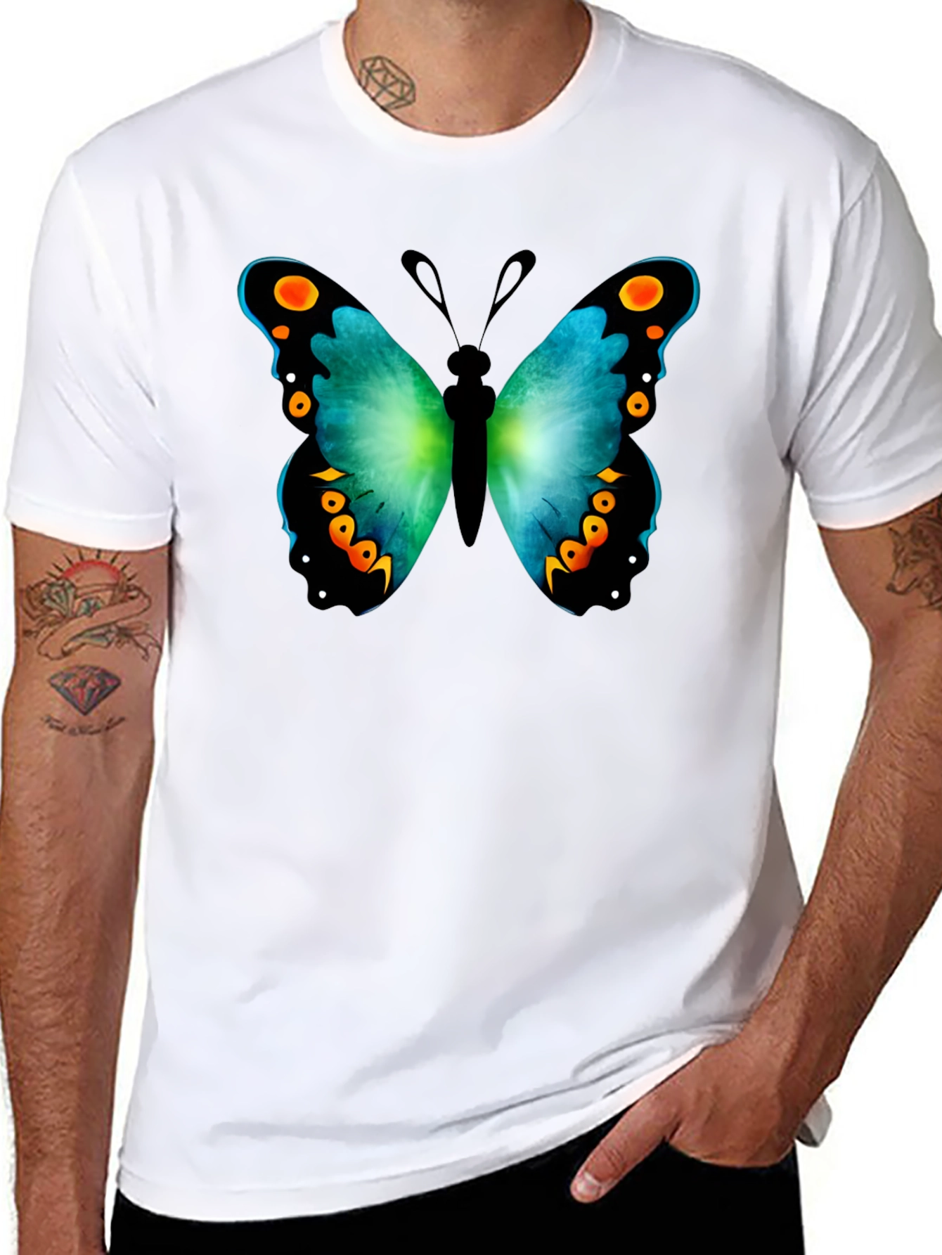 Black Butterfly Graphic Print Crew Neck T-Shirt view 8