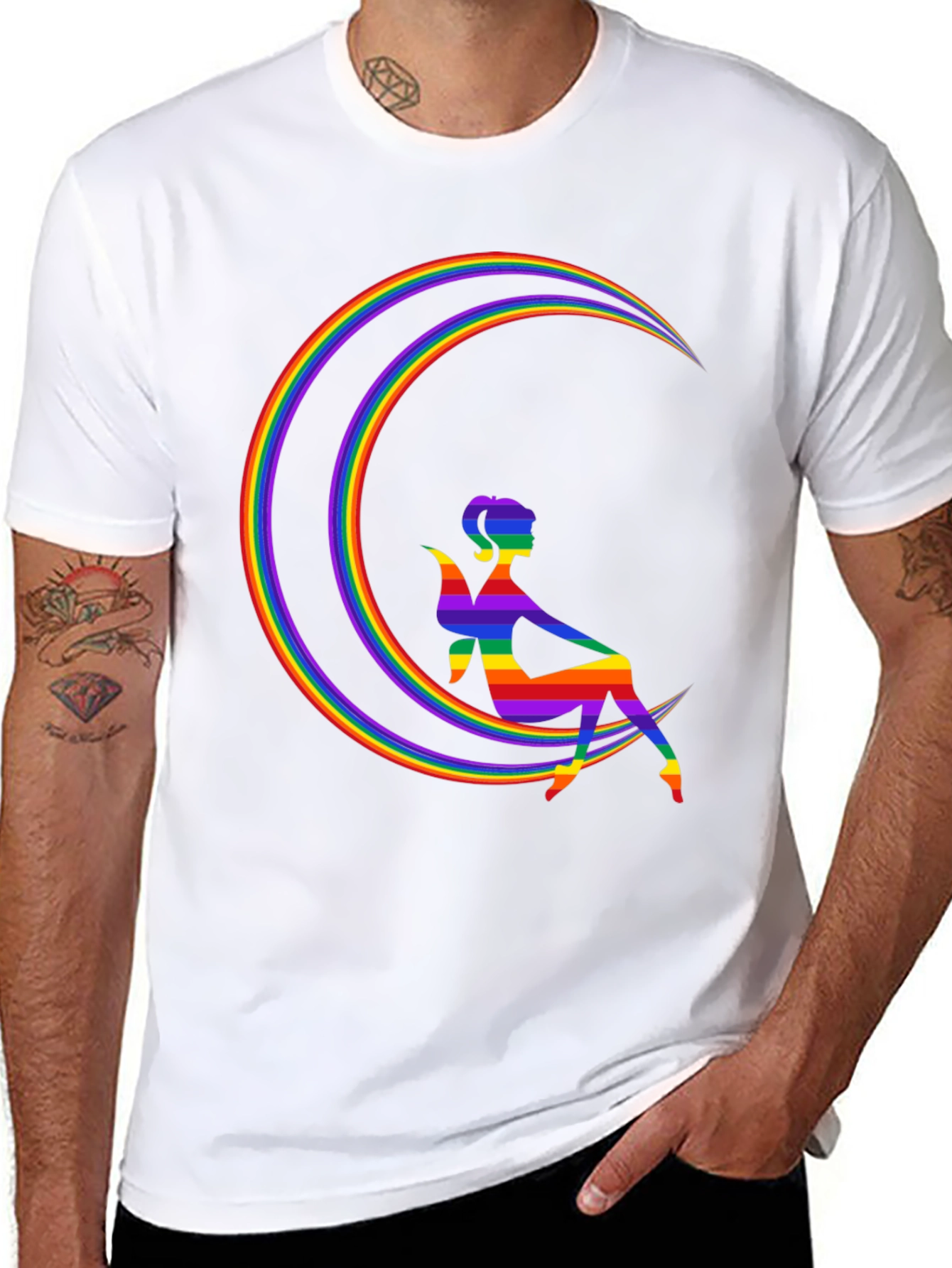 Black Rainbow Fairy on Moon Graphic Tee view 8