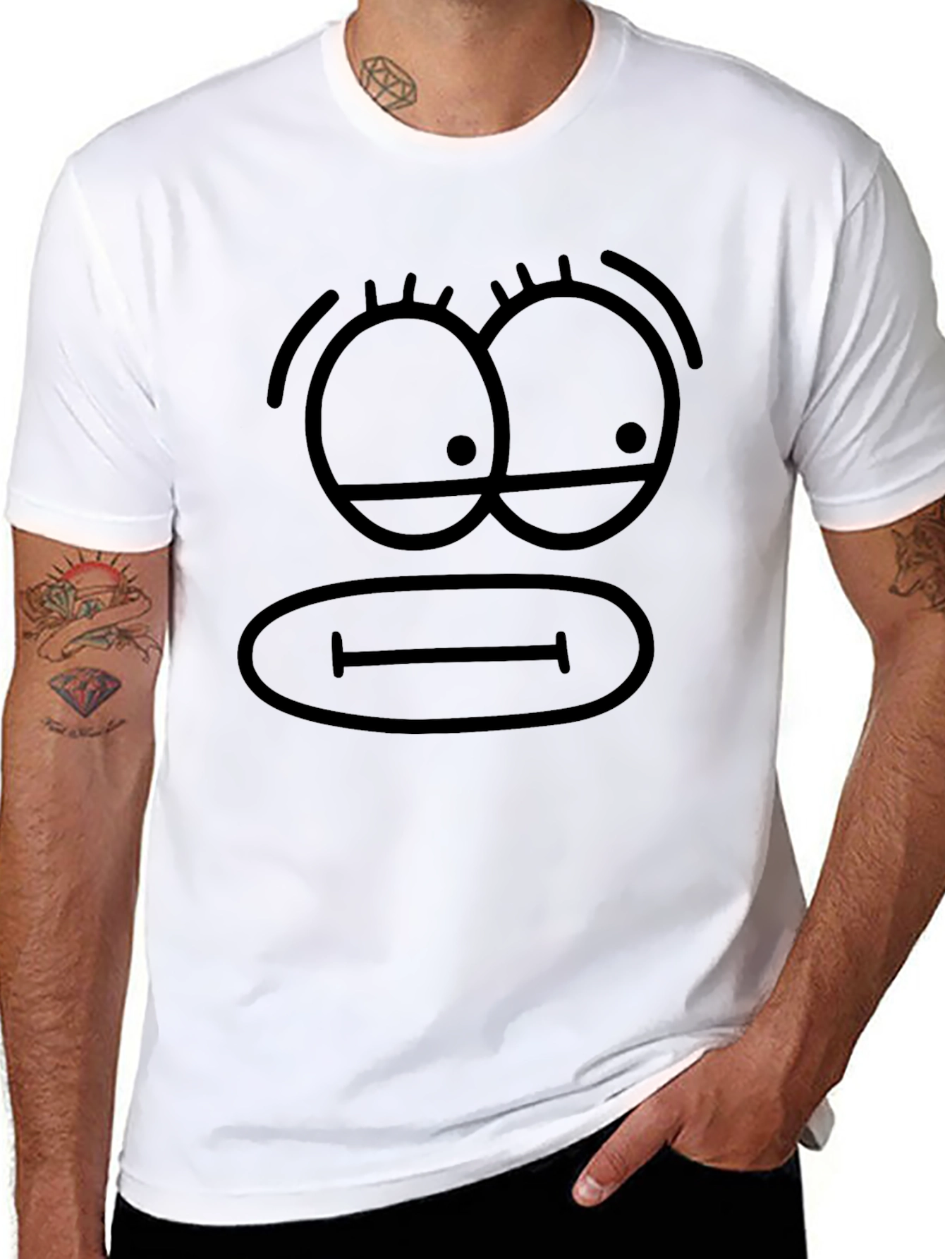 Black Funny Cartoon Face Black T-Shirt view 8