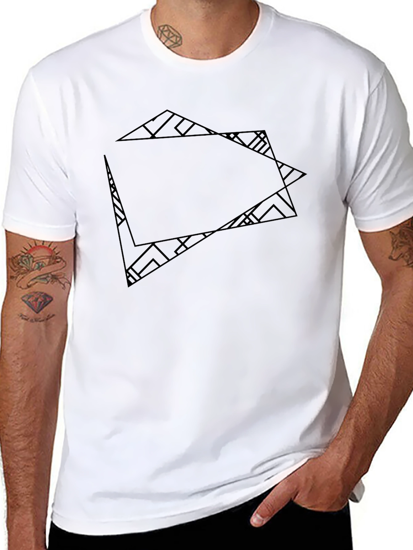 Black Geometric Graphic Print Black T-Shirt view 8