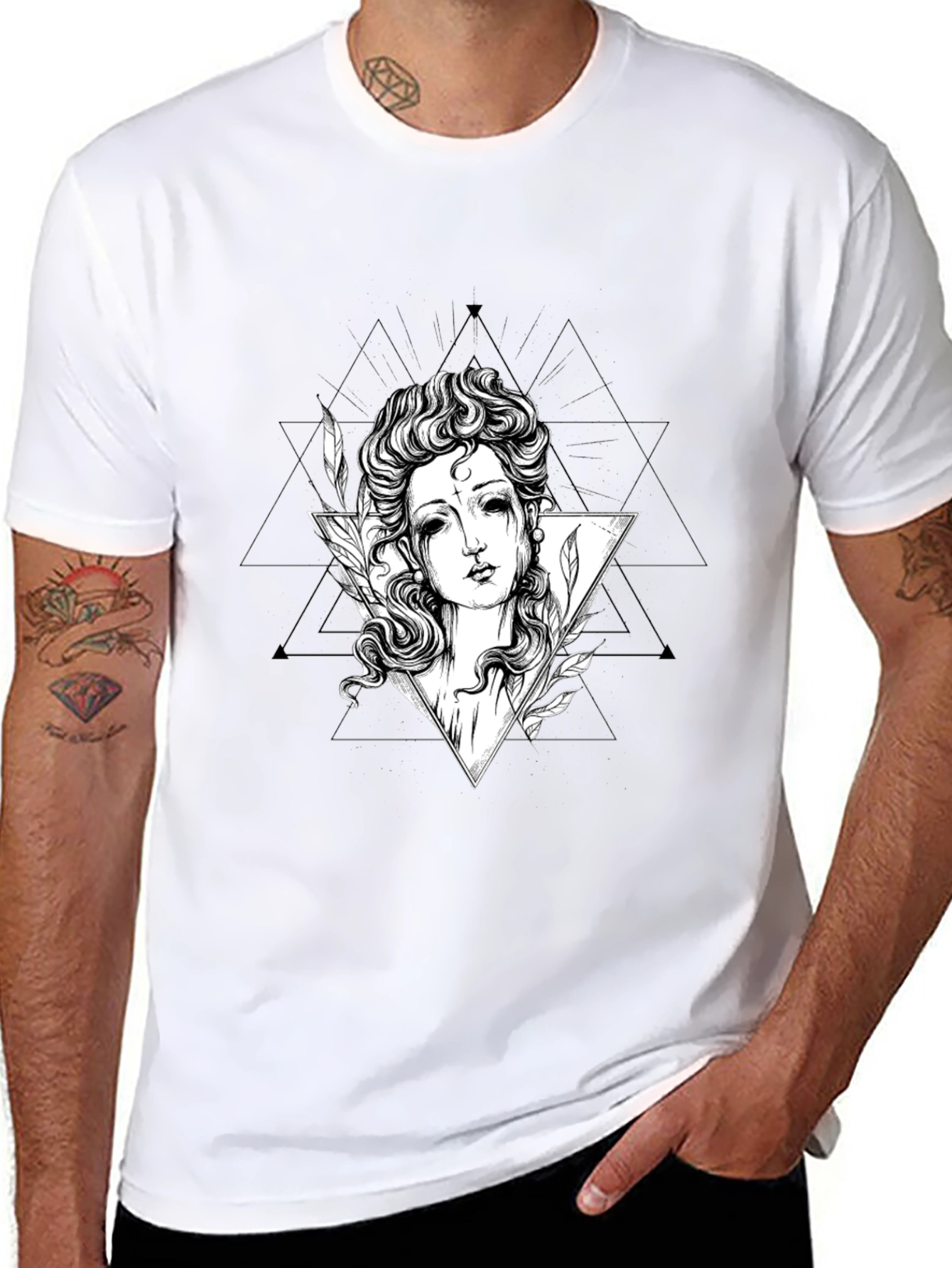 Black Gothic Goddess Graphic Tee - Black Cotton T-Shirt view 8