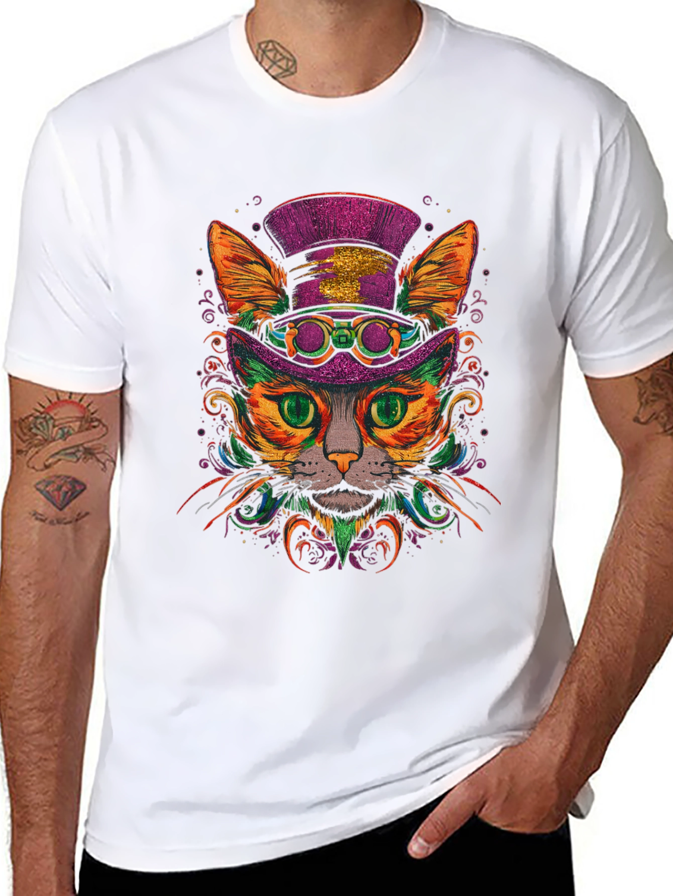 Black Steampunk Cat Graphic Tee view 8