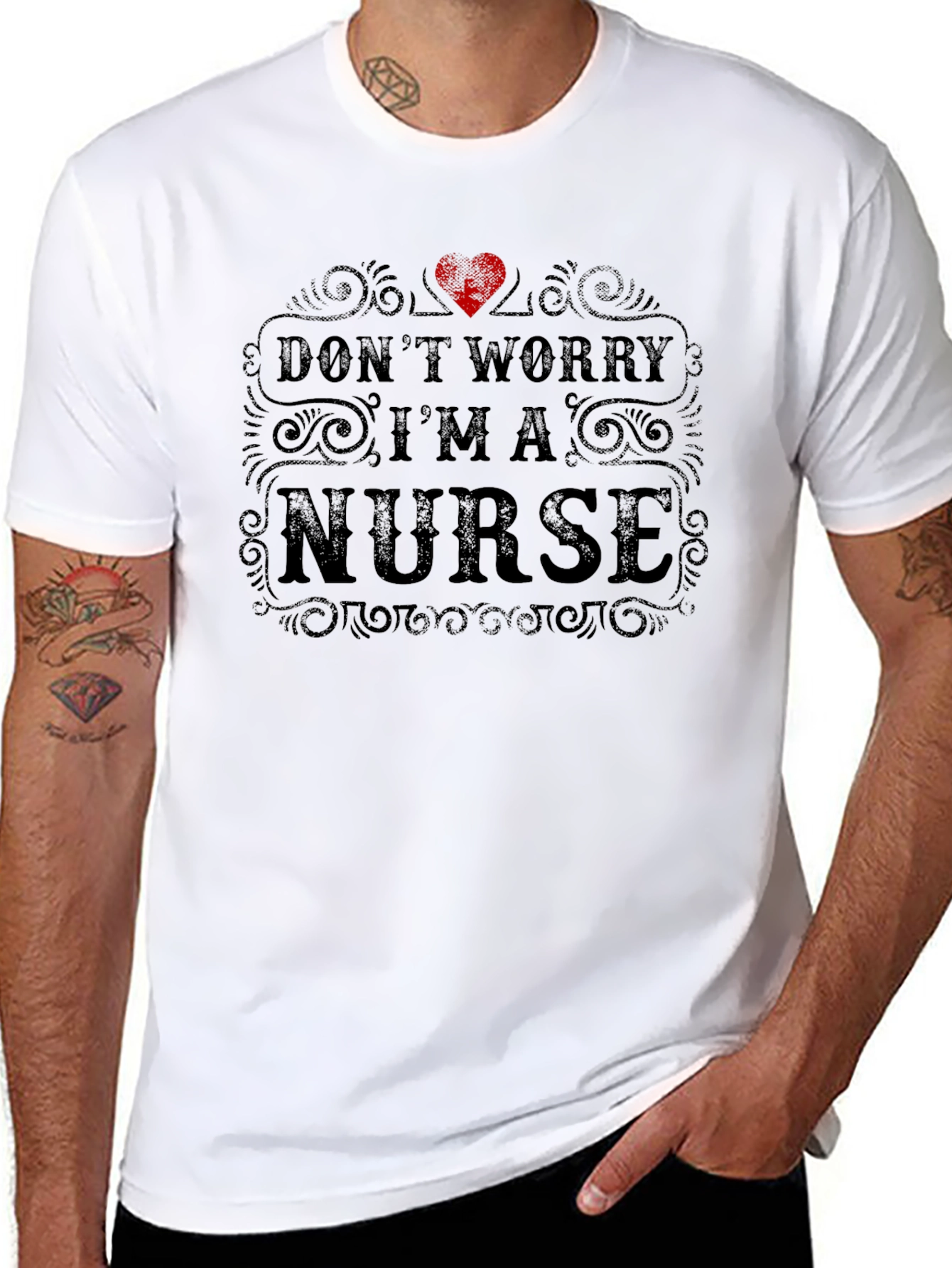 Black Don't Worry I'm a Nurse - Novelty Graphic T-Shirt view 8