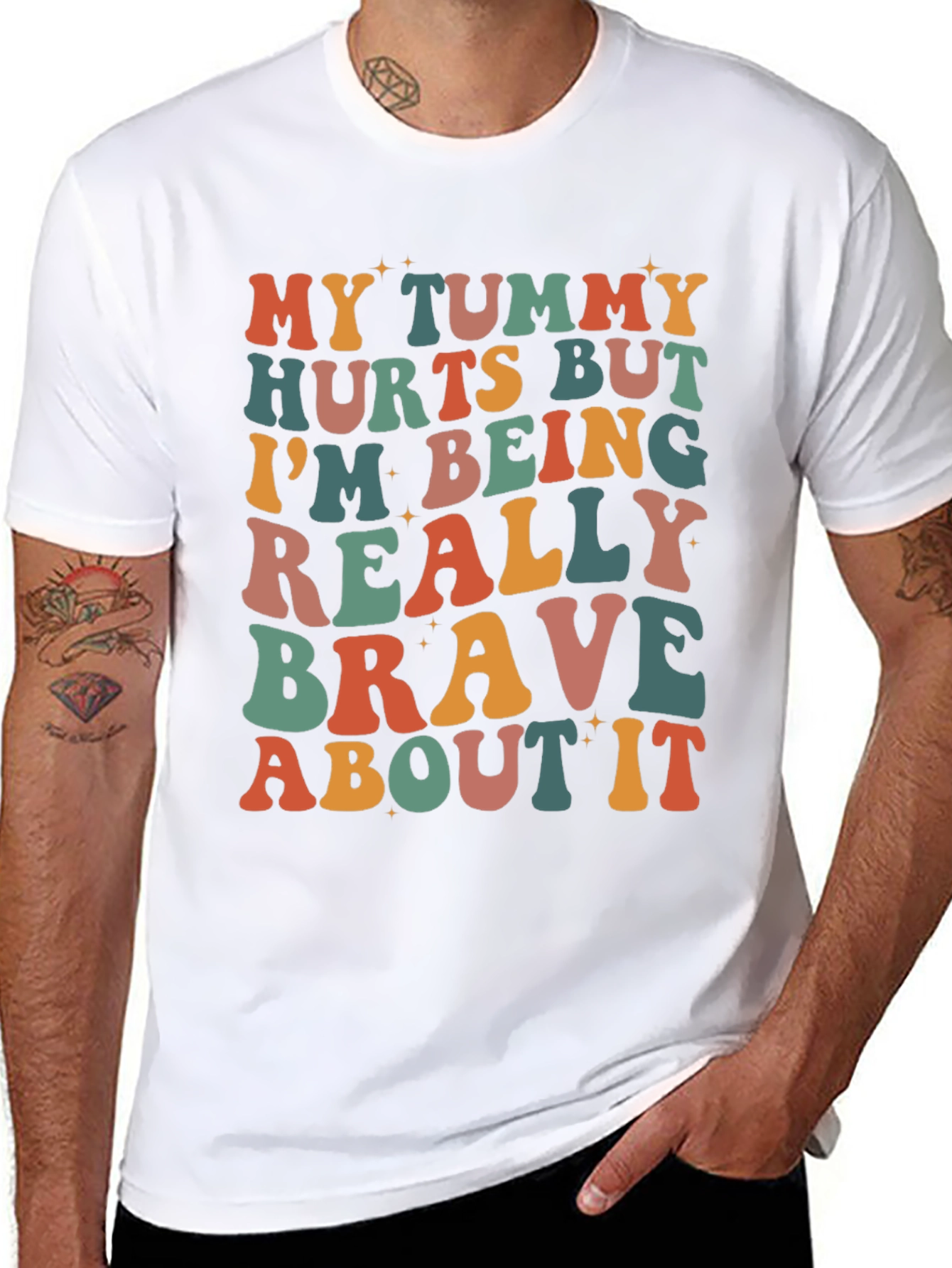 Black Funny Tummy Hurts Brave Graphic Tee view 8