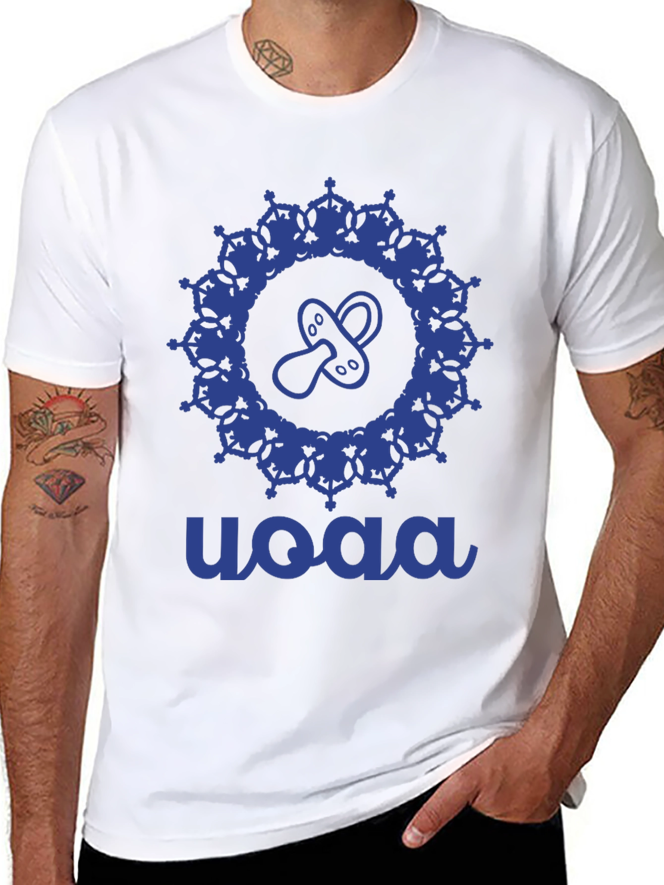 Black Stylish Blue Baby Pacifier Mandala Black T-Shirt view 8