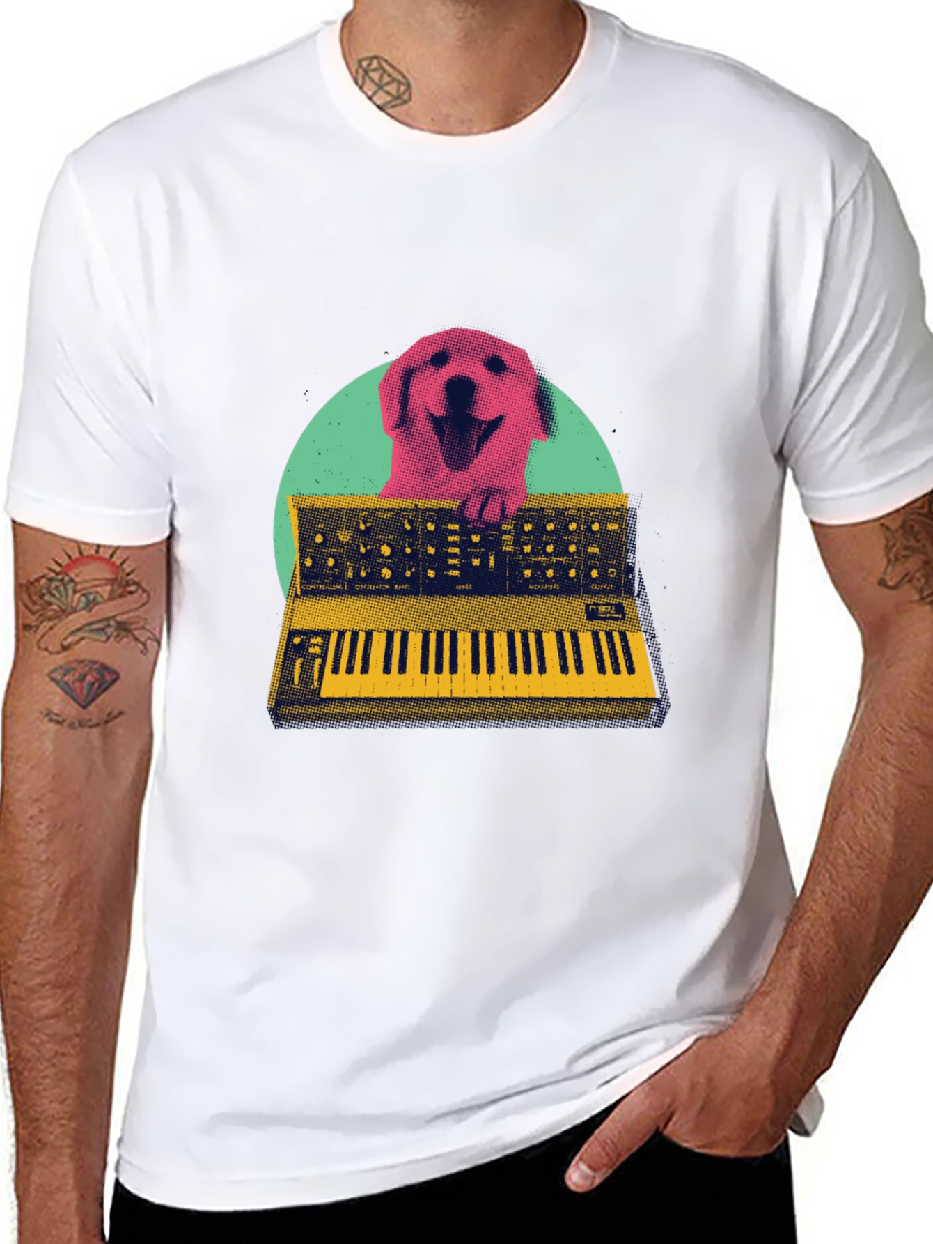 Black Retro Dog Synthesizer T-Shirt - Music Lover Tee view 8