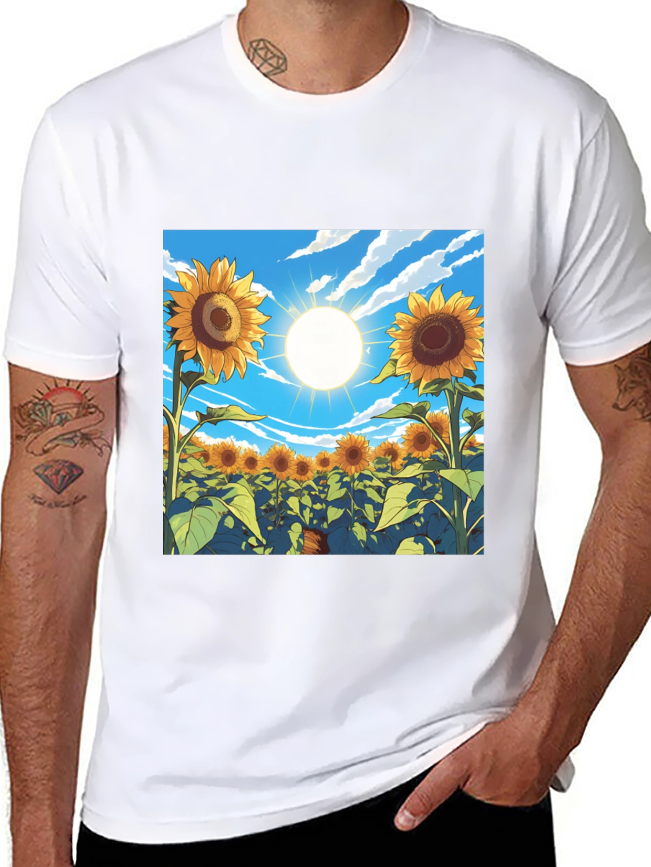 Black Sunflower Field Graphic T-Shirt - Black view 8