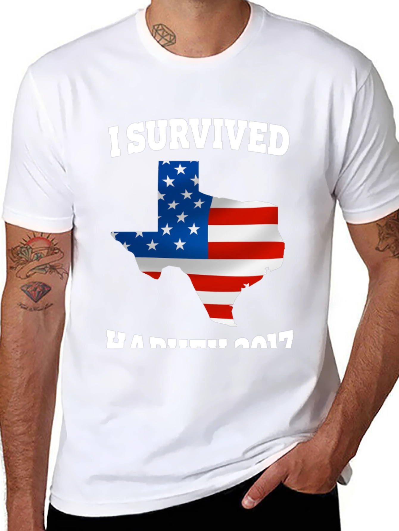 I Survived Hurricane Harvey 2017 Texas USA Flag T-Shirt - 8