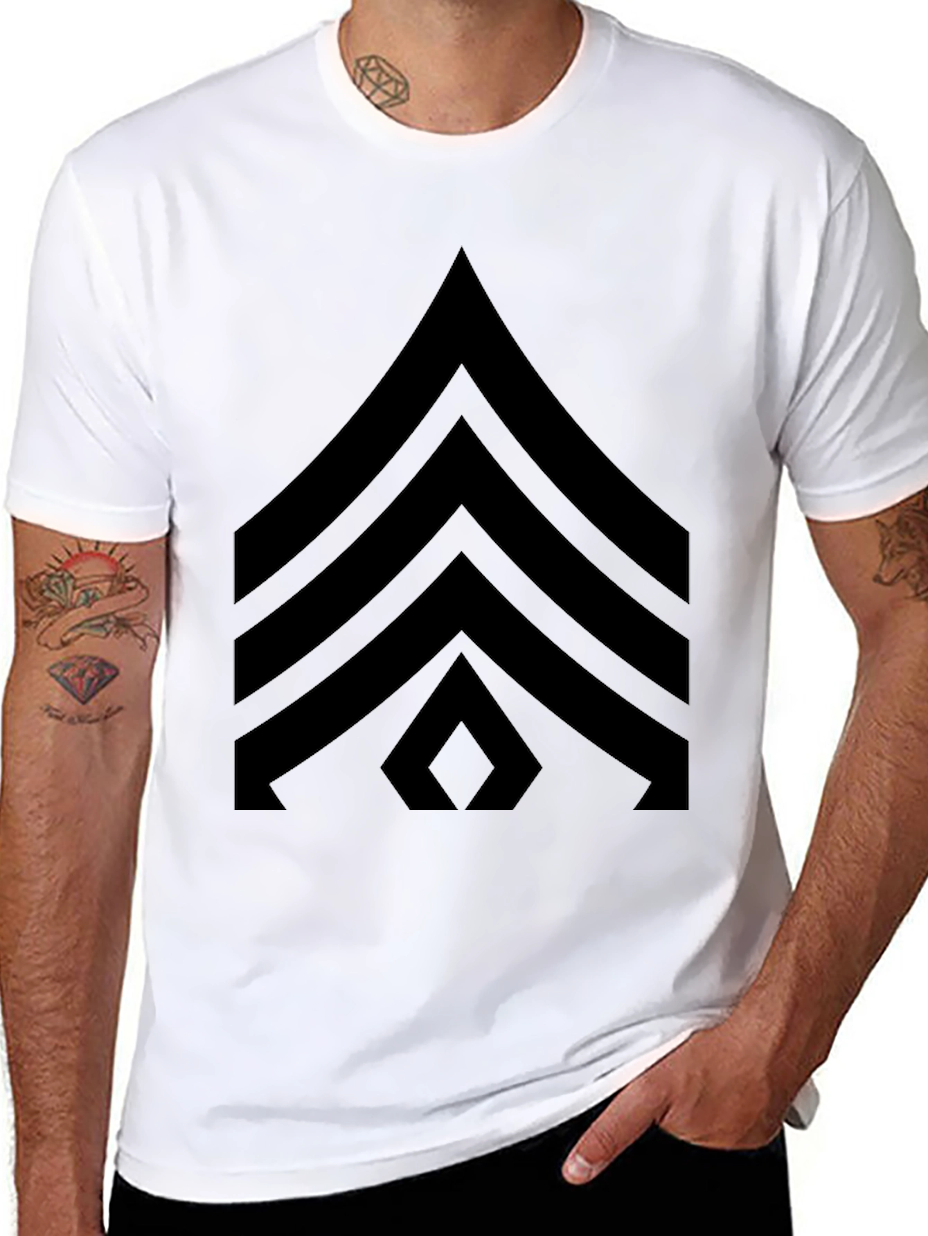 Black Black T-Shirt with Military Sergeant Stripes Design view 8