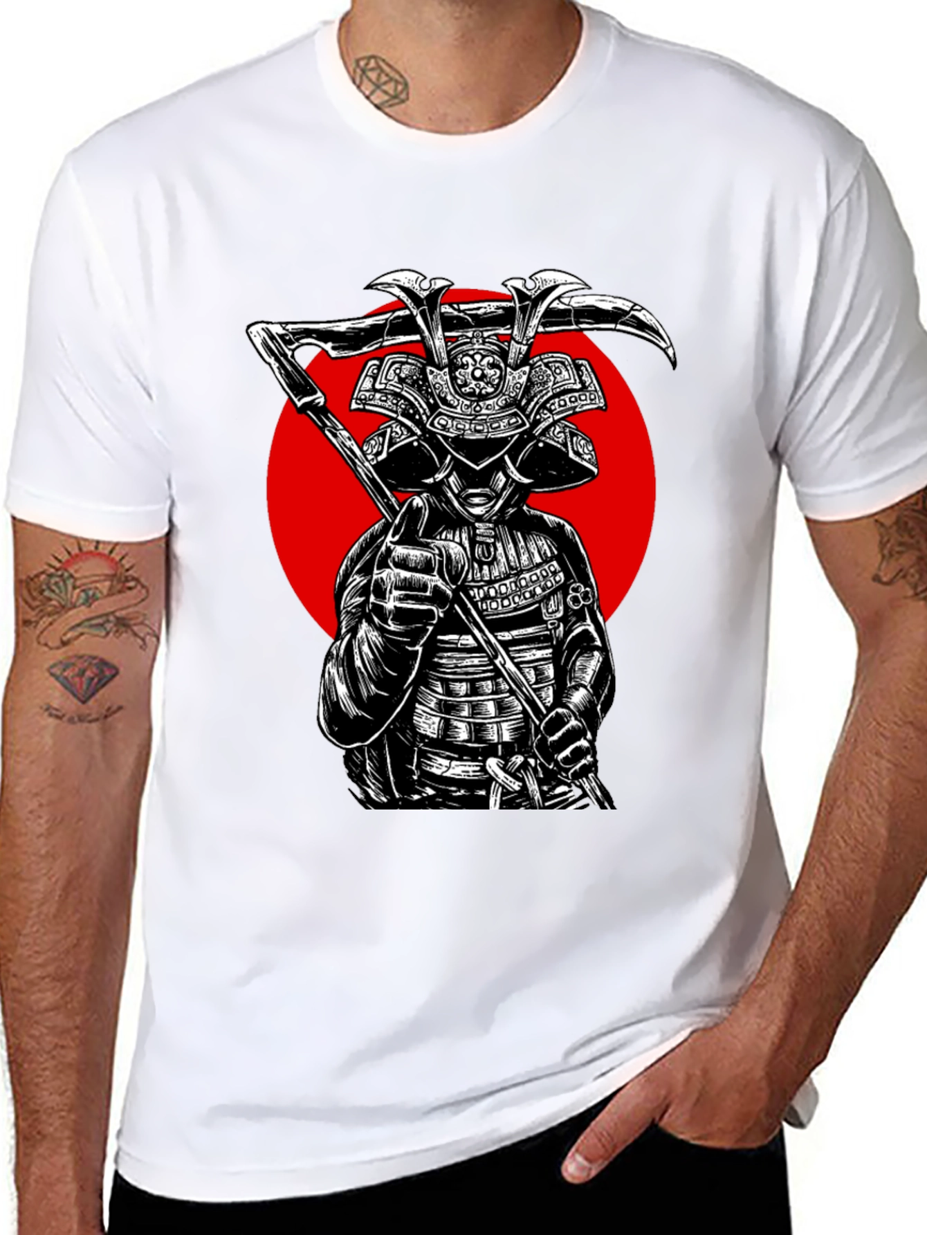 Black Samurai Warrior Graphic Tee - Black Cotton T-Shirt view 8