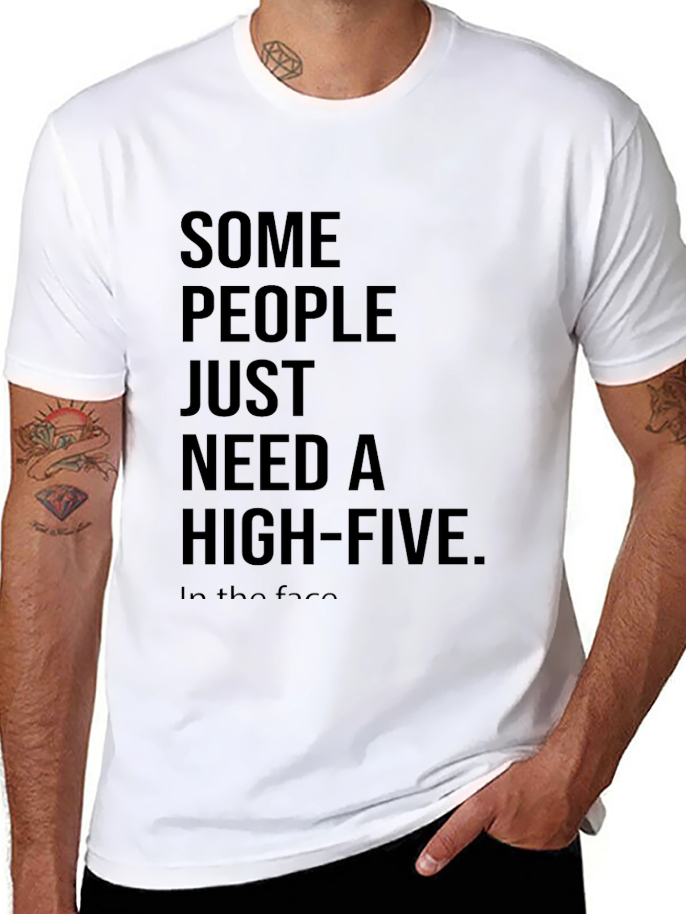 Black Sarcastic High-Five Black Cotton T-Shirt view 8