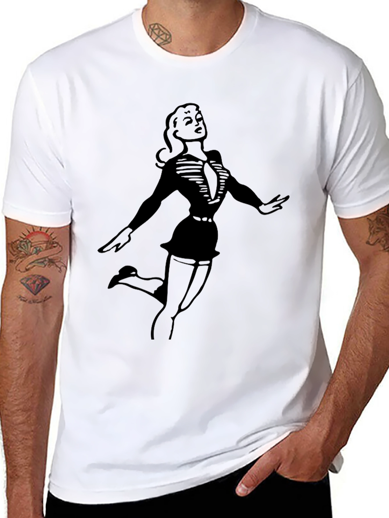 Black Retro Pin-Up Girl Graphic Tee - Classic Black T-Shirt view 8