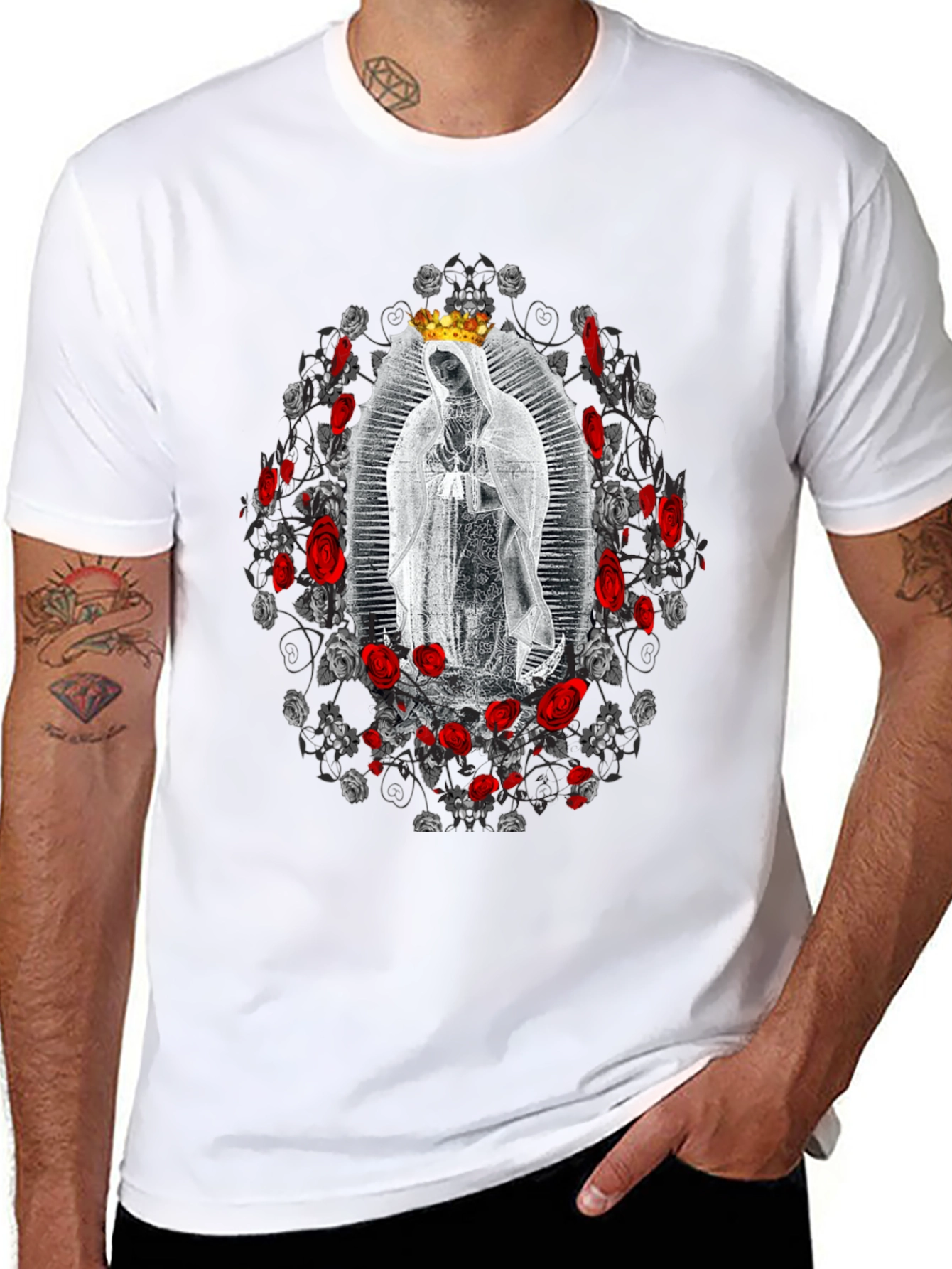 Black Guadalupe Rose Graphic Tee view 8