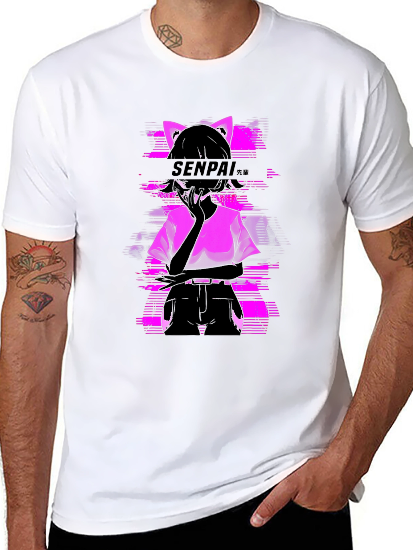 Black Senpai Anime Girl Graphic Tee - Black Cotton T-Shirt view 8