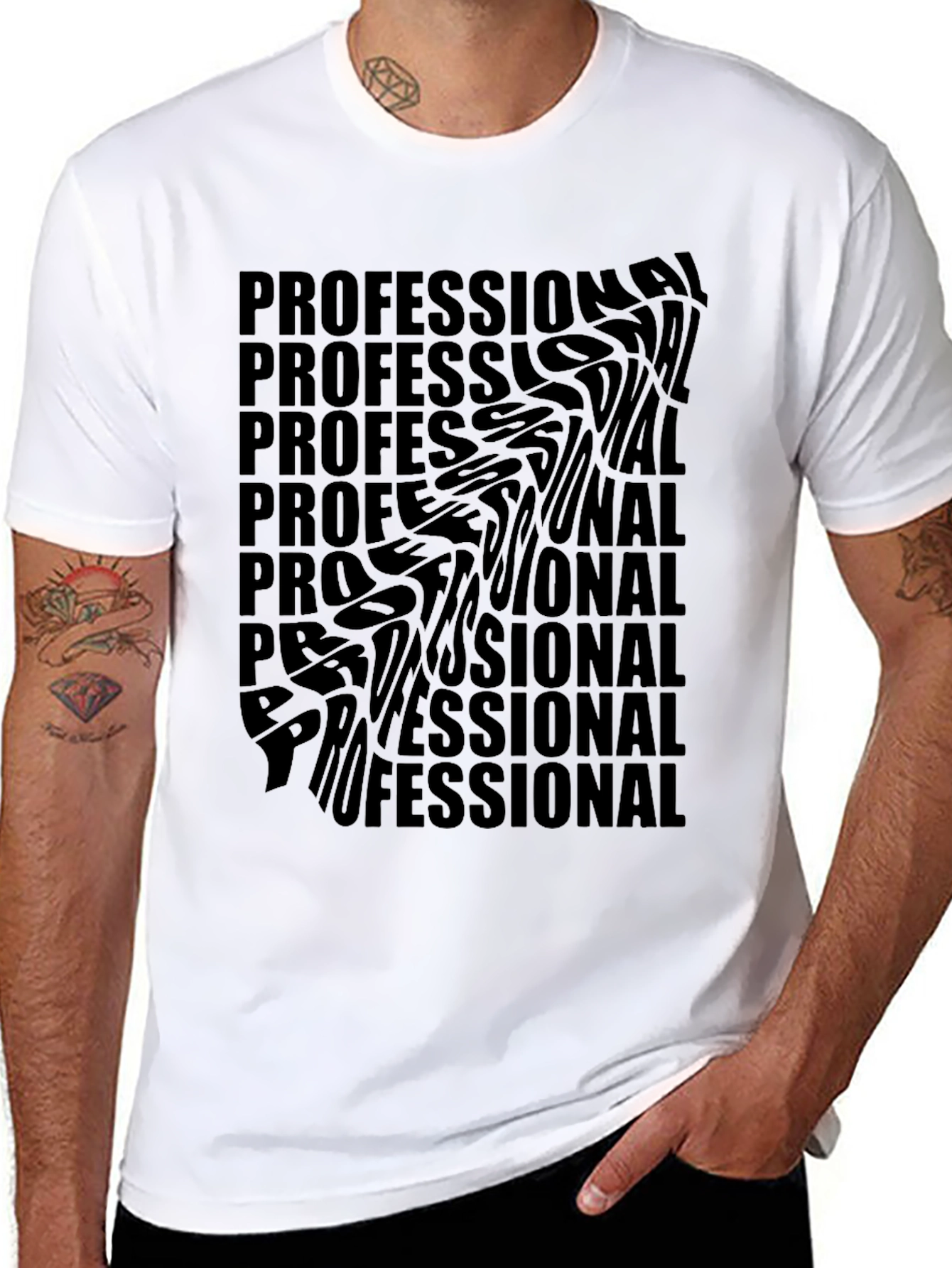Black Professional Distorted Text Black T-Shirt view 8
