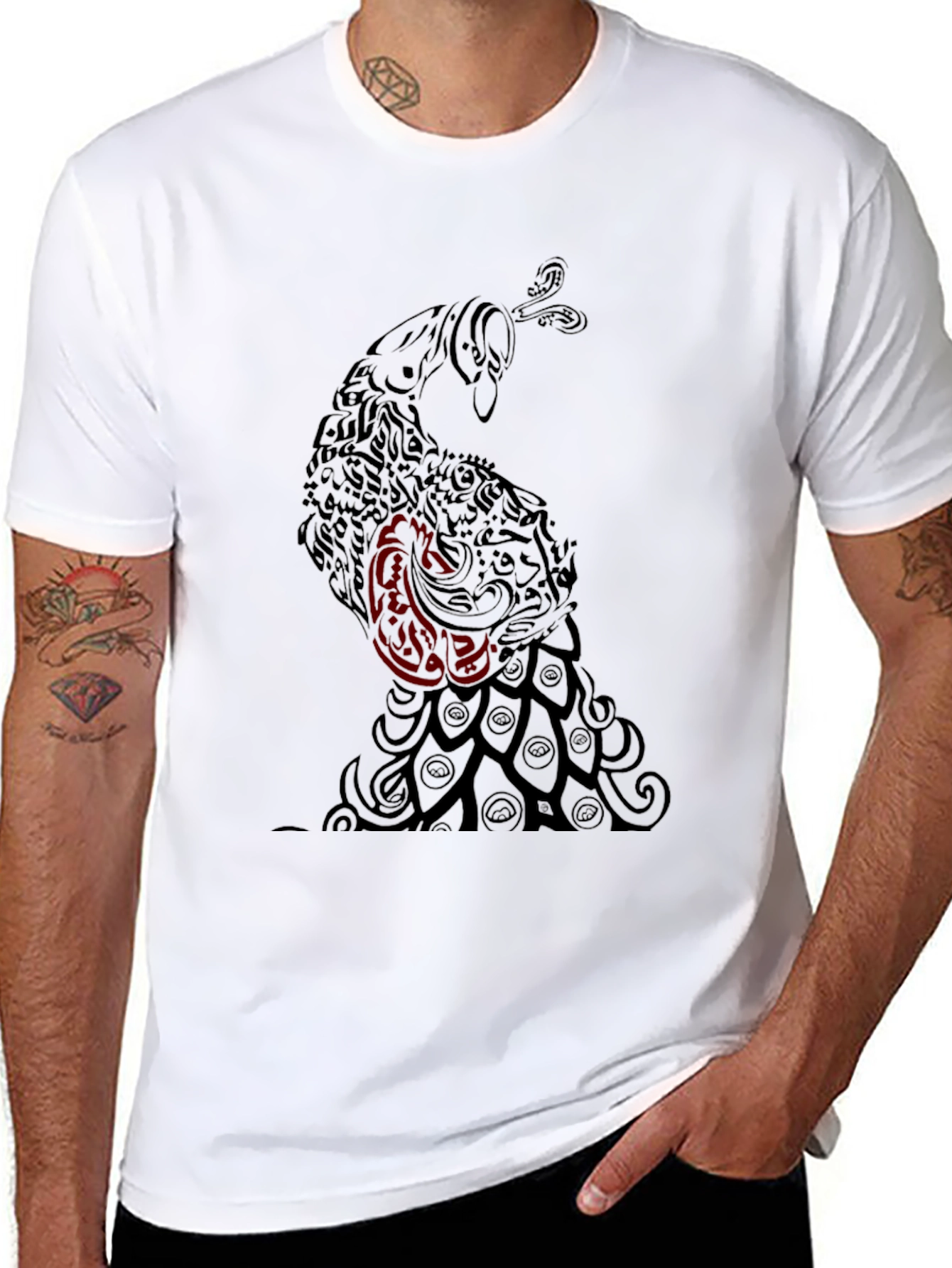 Black Black Peacock Graphic Tee - Stylish Men's Shirt view 8