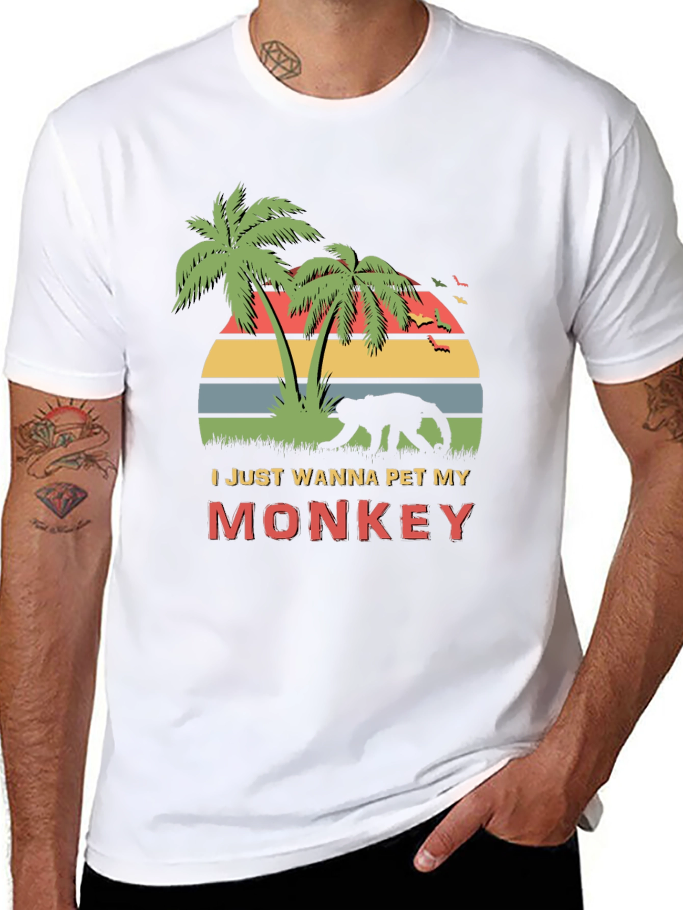 Black Funny Monkey Lover T-Shirt - I Just Wanna Pet My Monkey view 8