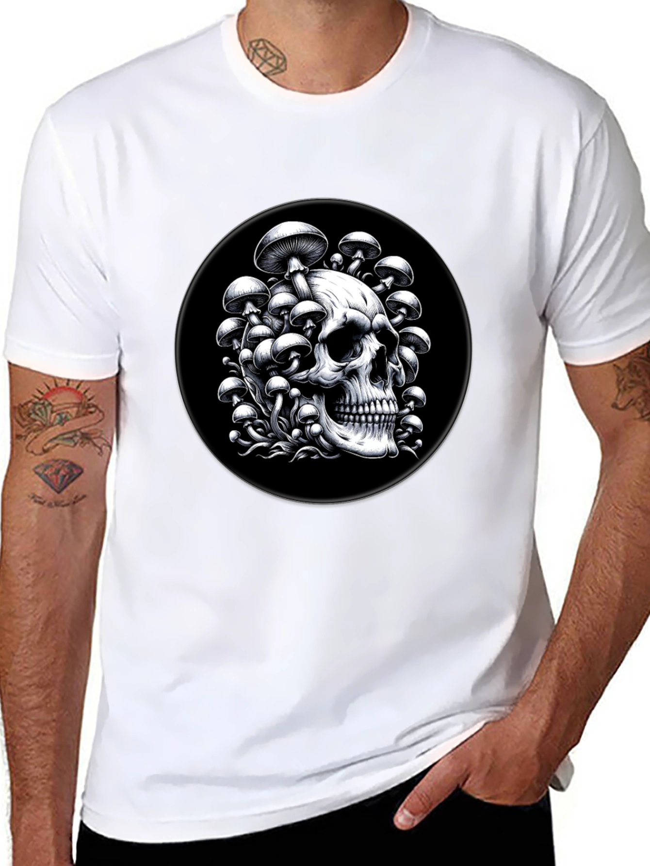 Black Skull & Mushroom Graphic Tee - Black view 8