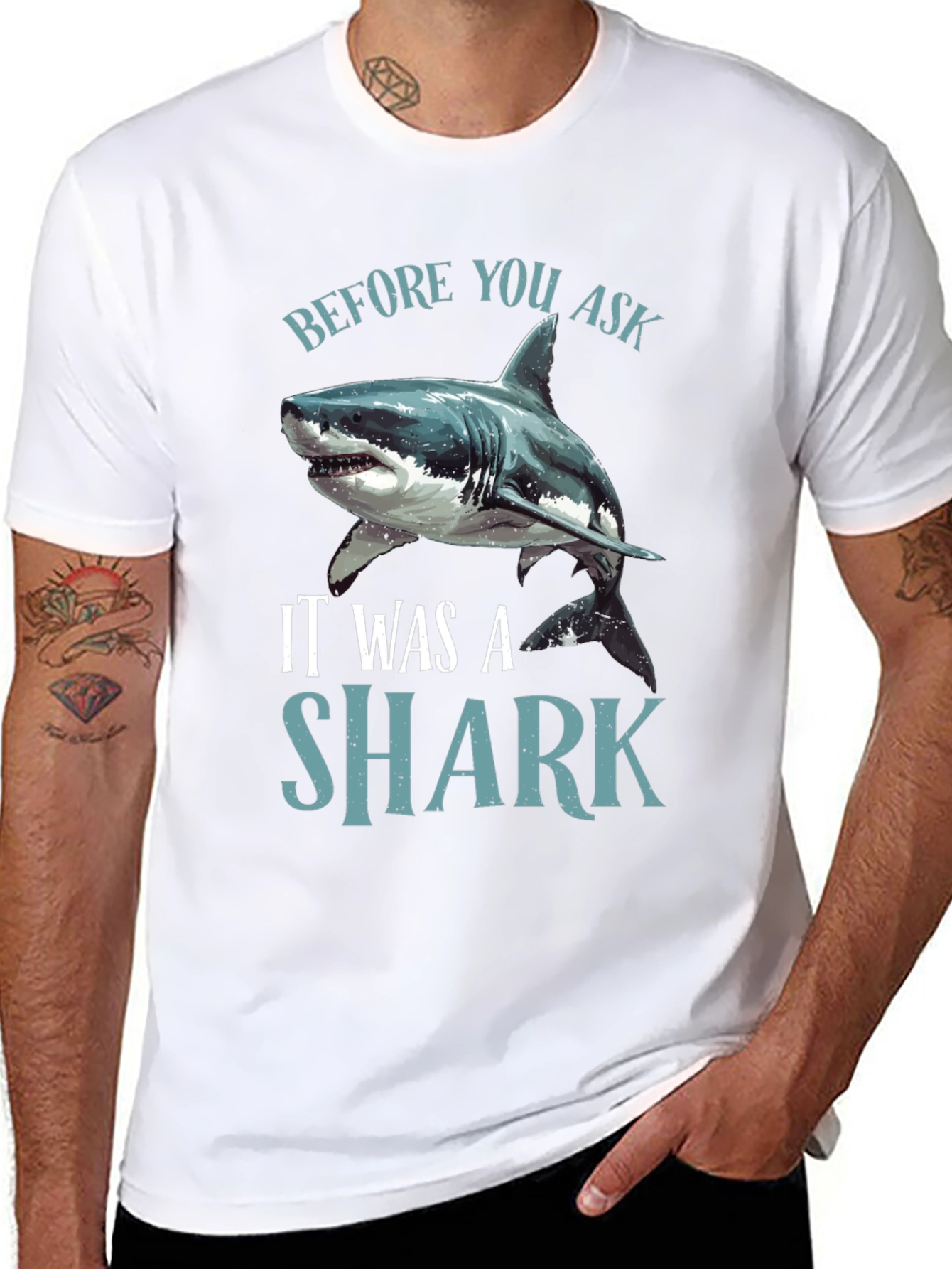 Black Before You Ask It Was A Shark Black T-Shirt view 8