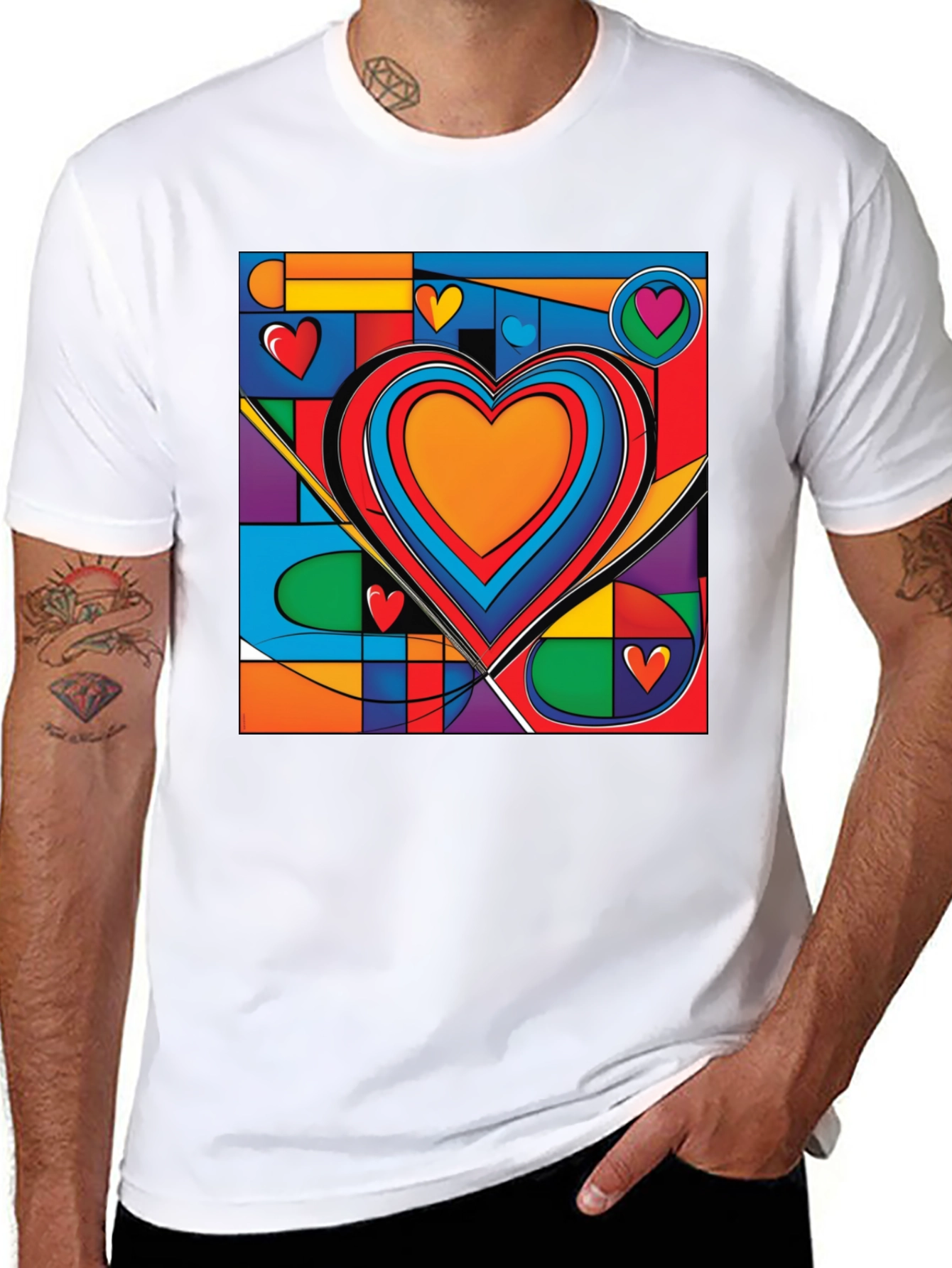 Black Abstract Heart Graphic Tee - Modern Art T-Shirt view 8