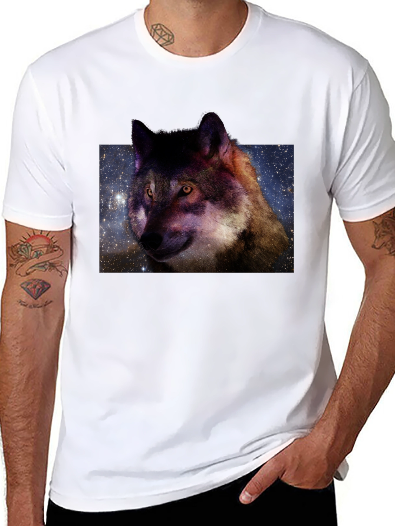 Black Galaxy Wolf Graphic Tee view 8