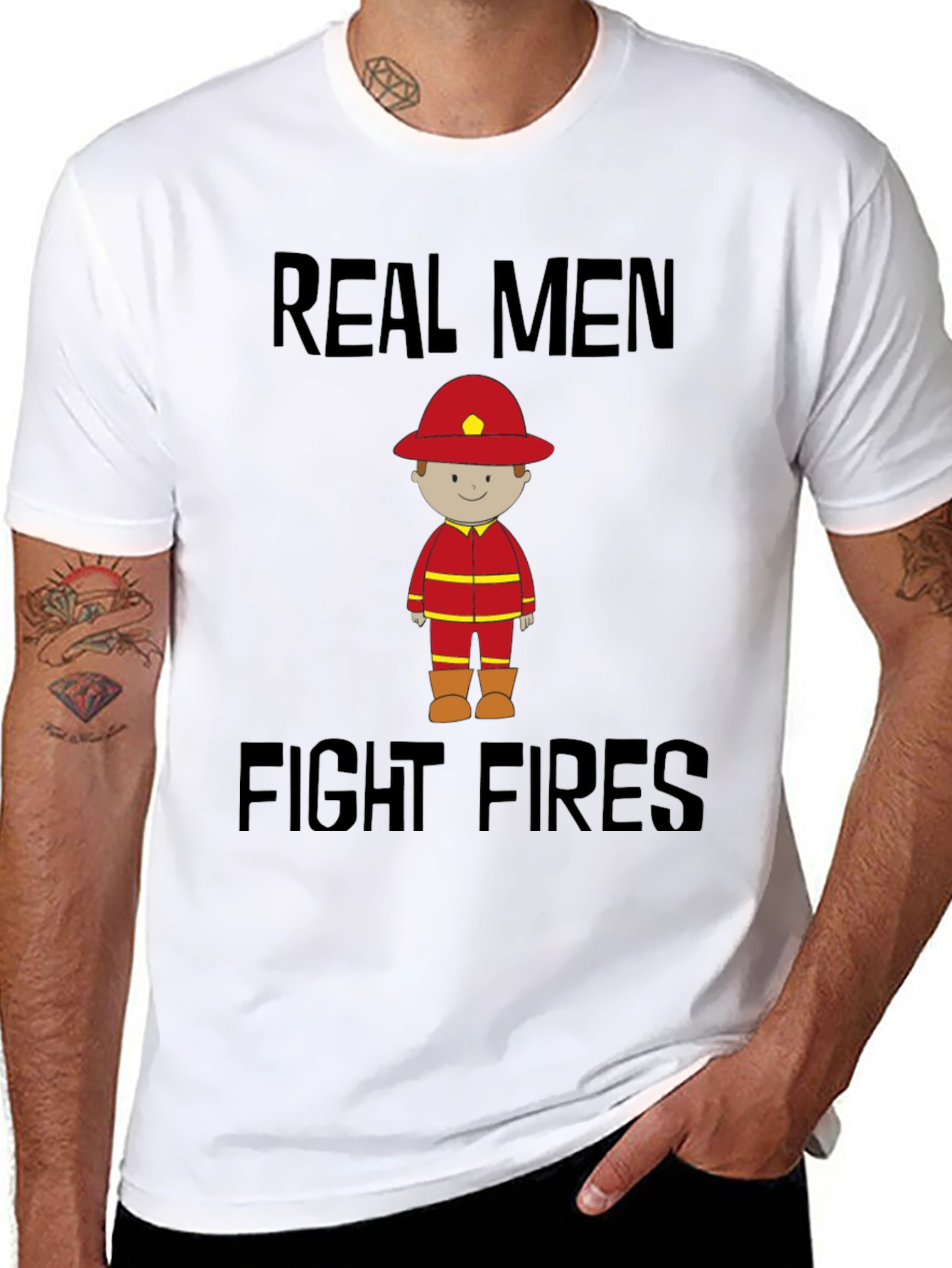 Black Real Men Fight Fires Graphic Tee view 8