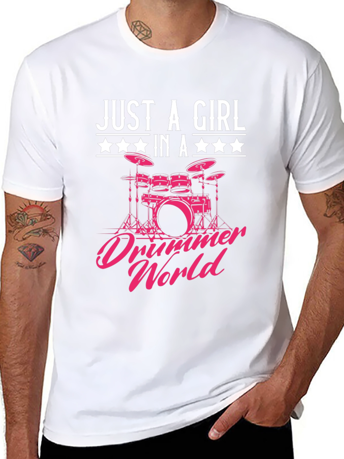 Black Just a Girl in a Drummer World Graphic T-Shirt view 8