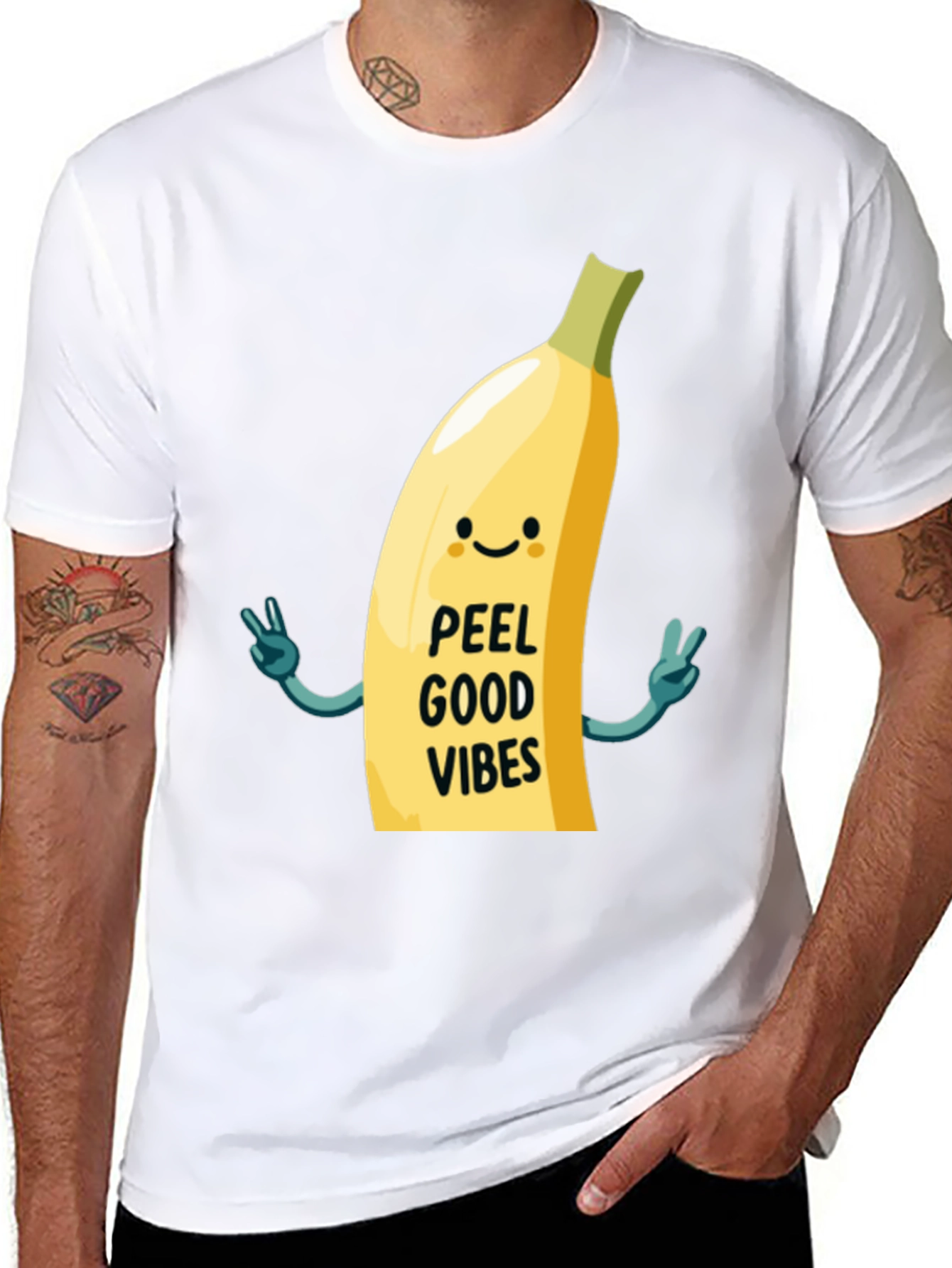 Black Peel Good Vibes T-Shirt - Funny Banana Graphic Tee view 8