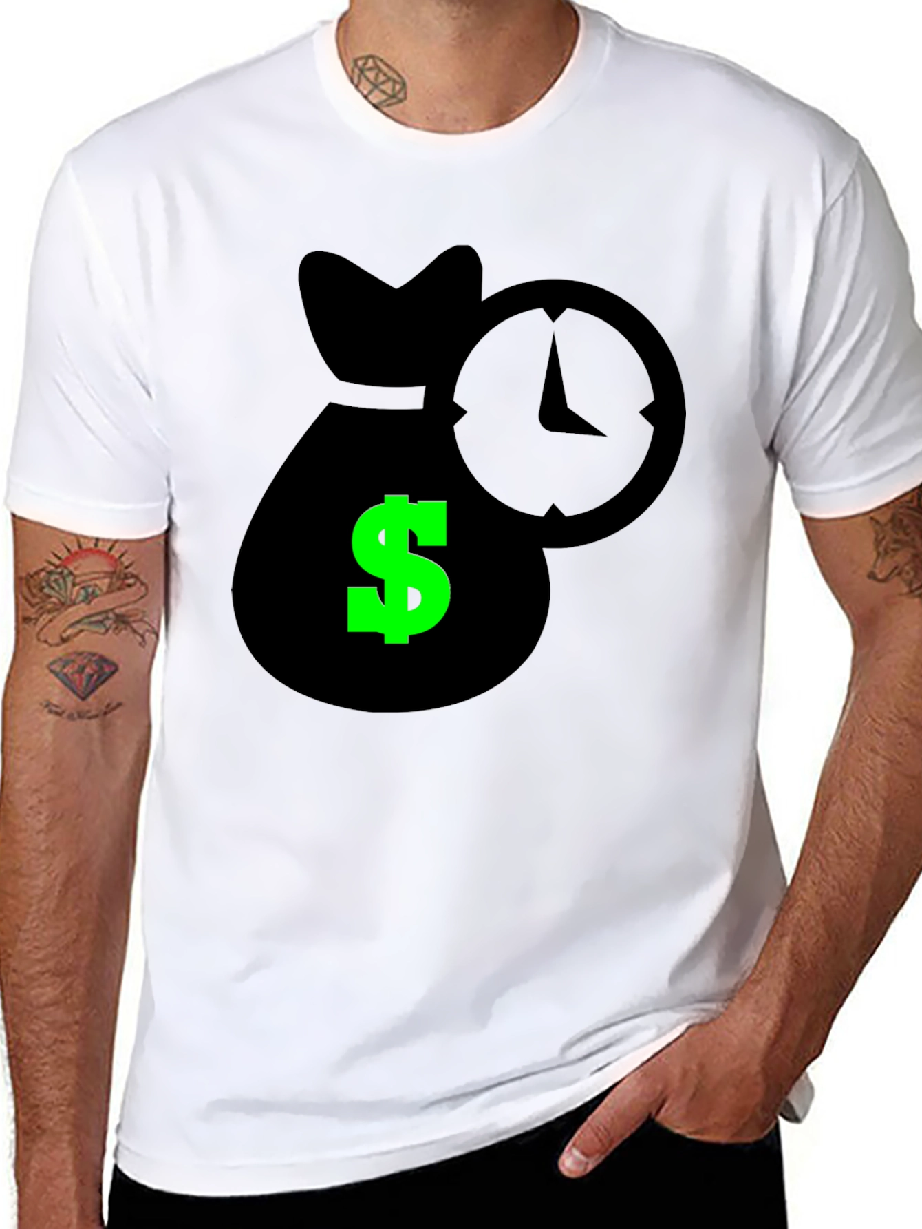 Black Time is Money Graphic Tee - Black Cotton Shirt view 8