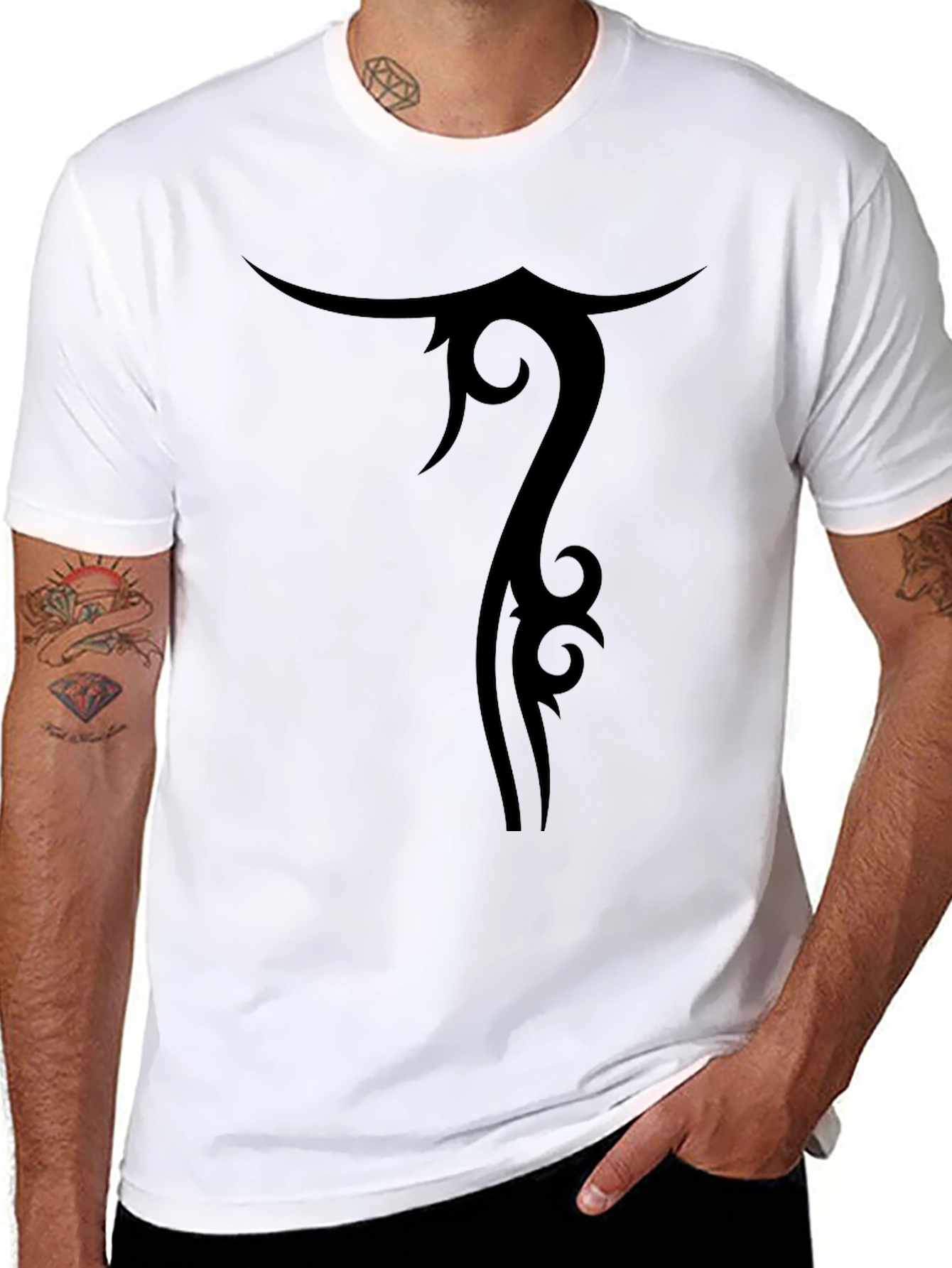 Black Tribal Design Black T-Shirt view 8