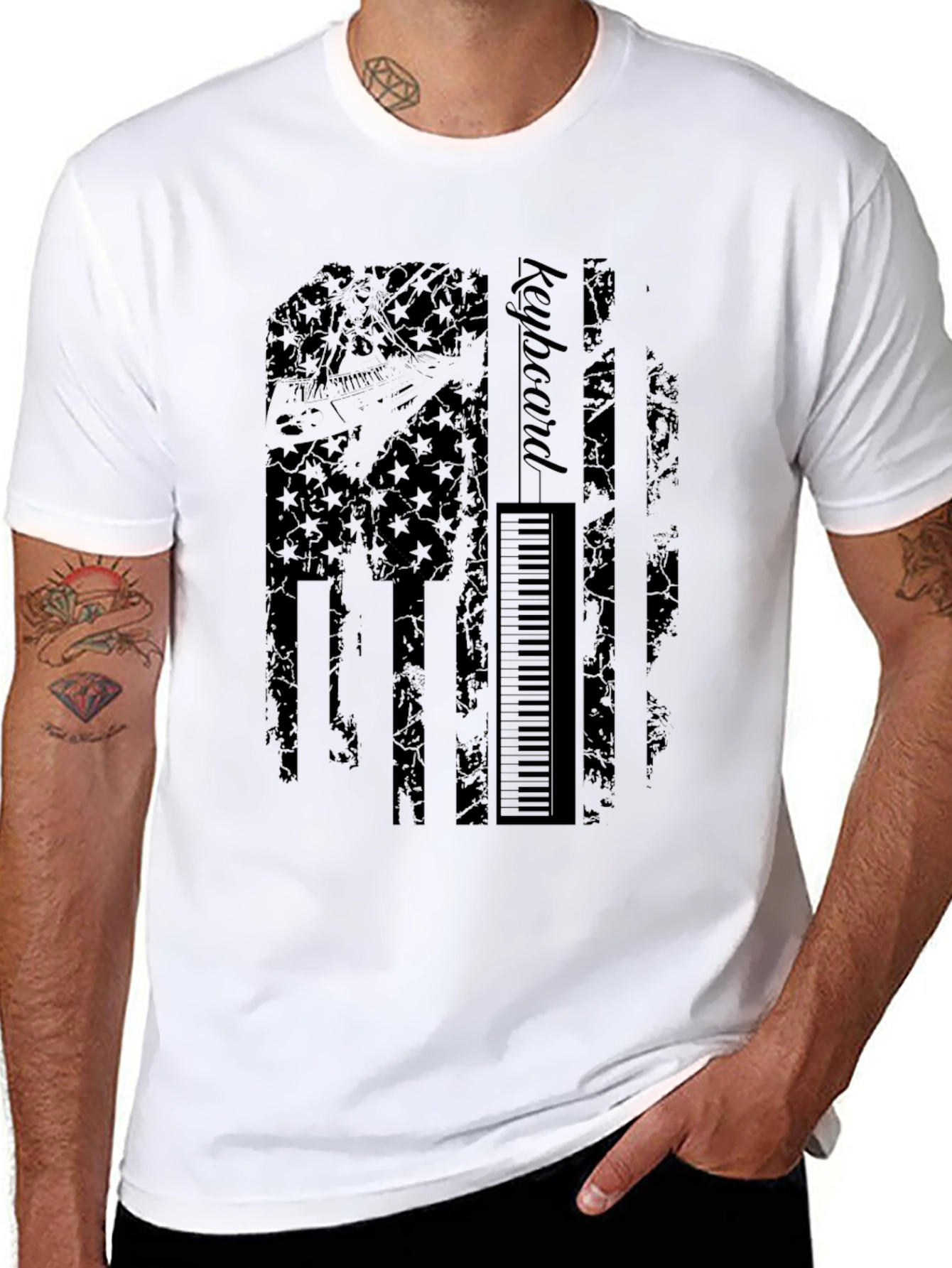 Black Keyboard American Flag Graphic T-Shirt view 8