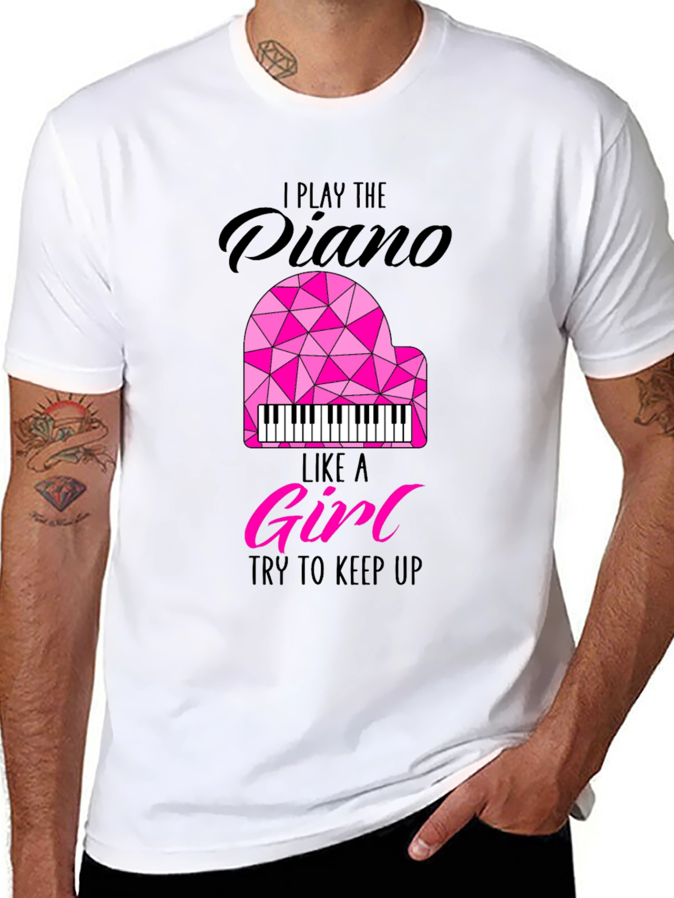 Black I Play Piano Like A Girl Graphic Tee view 8