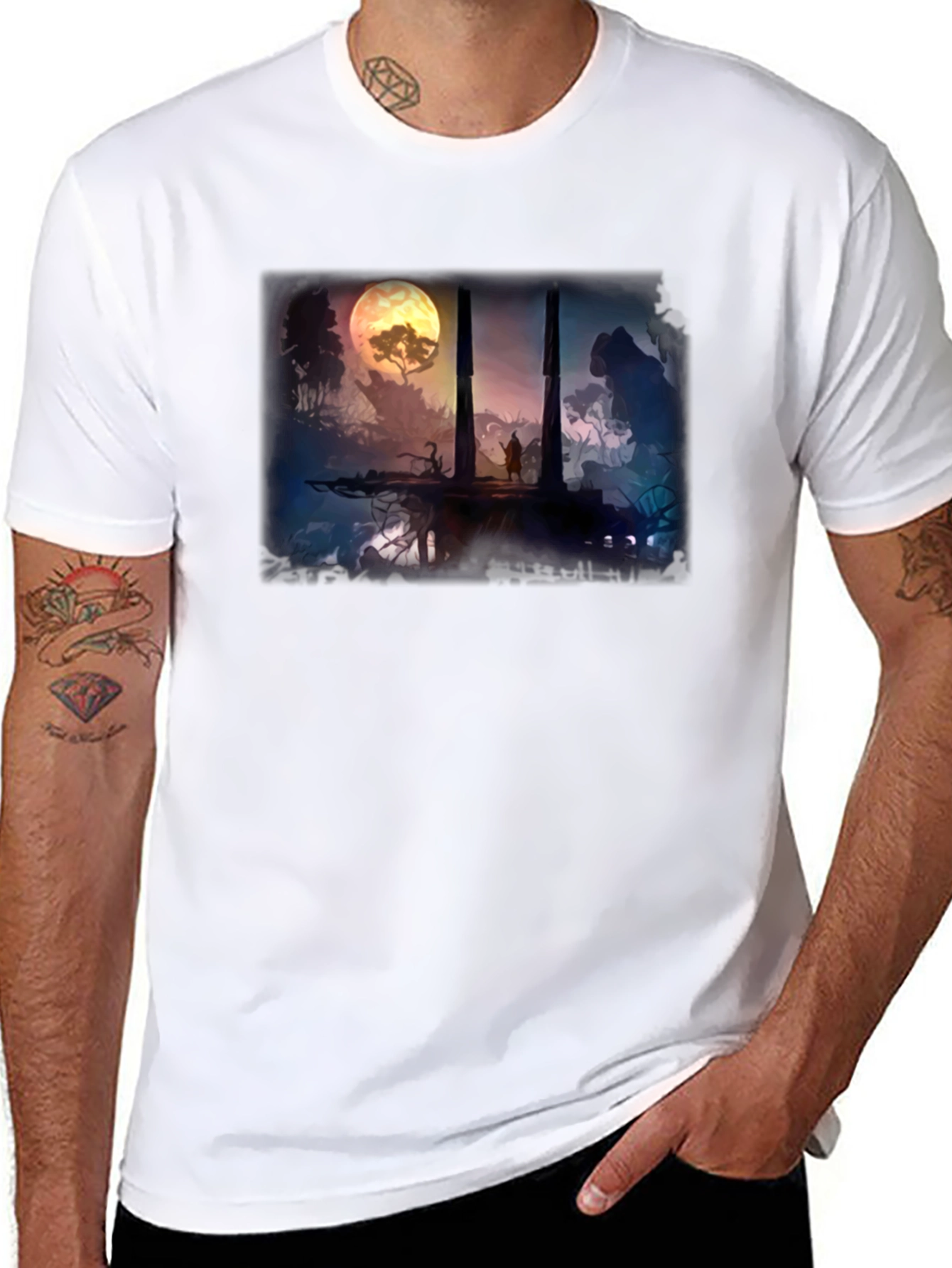 Black Fantasy Landscape Black T-Shirt view 8