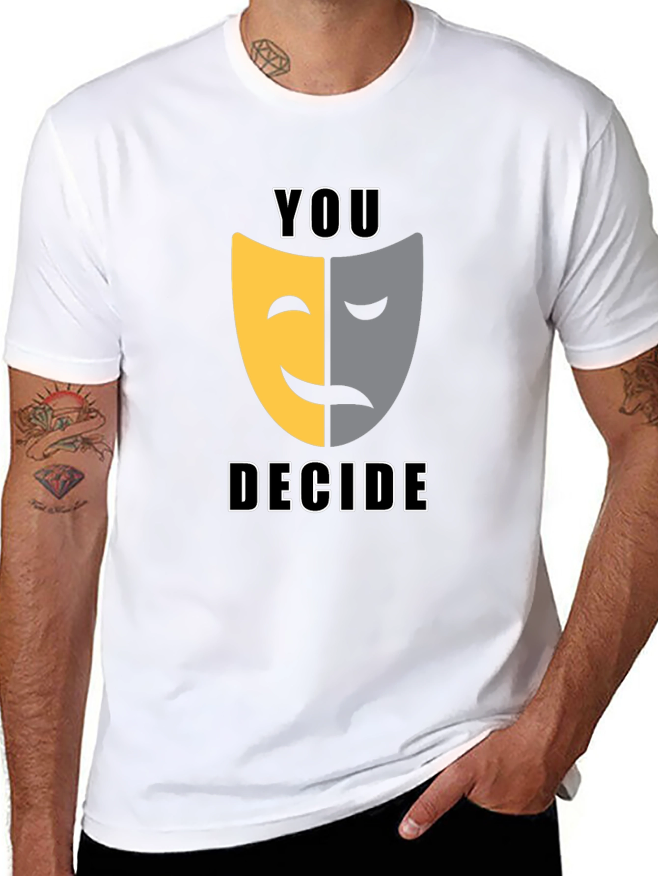Black You Decide T-Shirt: Comedy Tragedy Mask Graphic Tee view 8