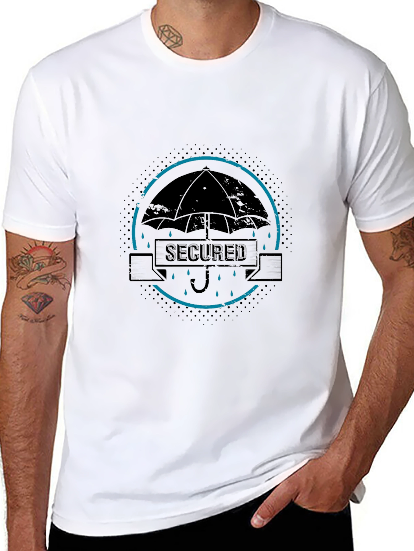 Black Secured Umbrella Graphic Tee - Black Cotton Blend view 8