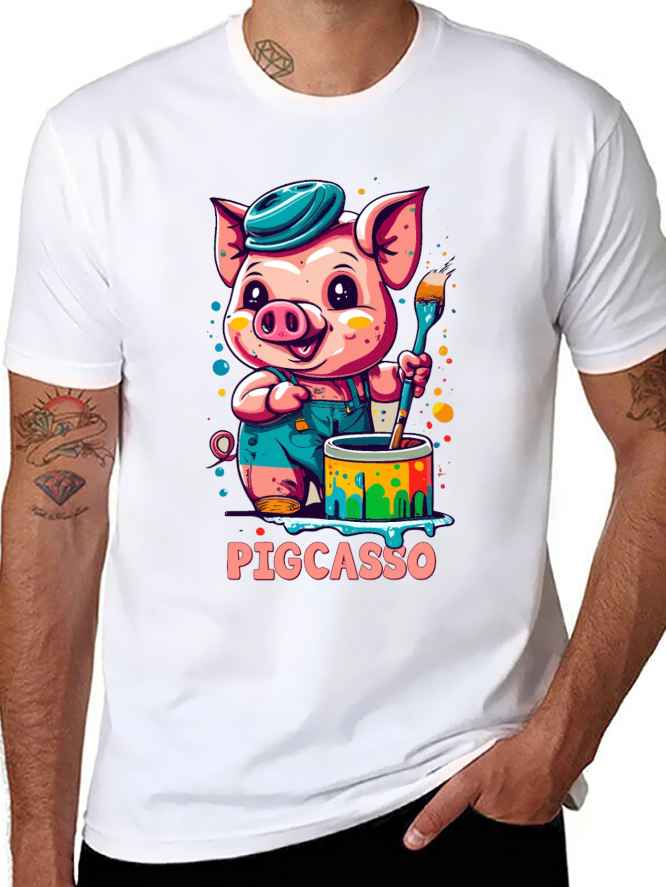 Black Pigcasso Artist Pig Graphic T-Shirt view 8