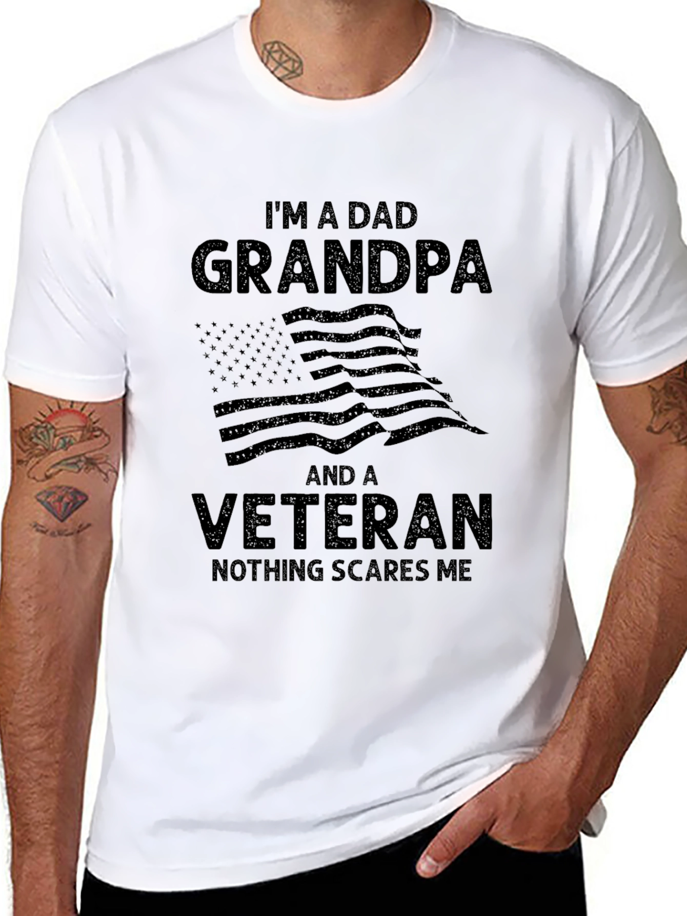 Black Dad Grandpa Veteran T-Shirt view 8