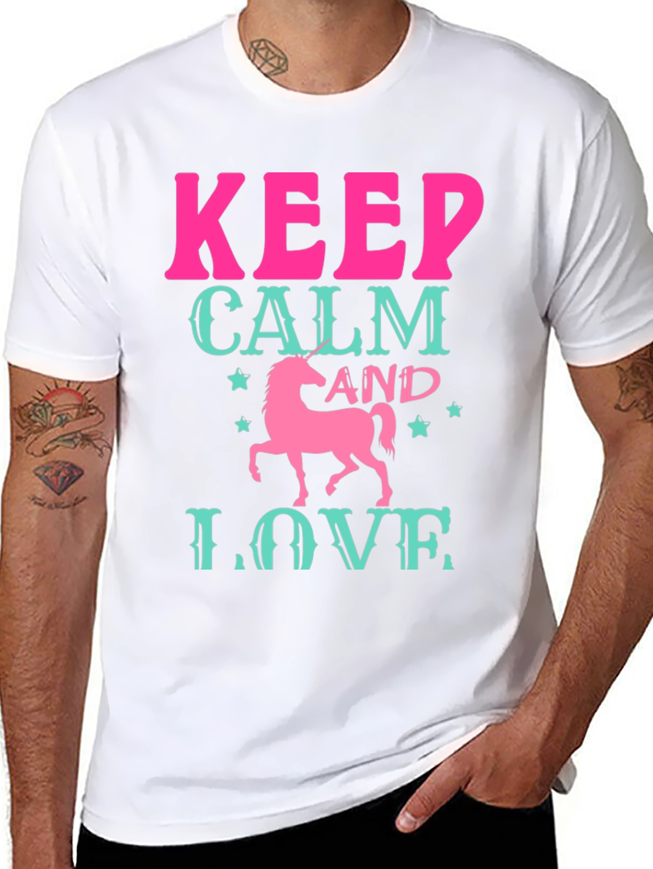 Black Keep Calm and Love Unicorn Black T-Shirt view 8