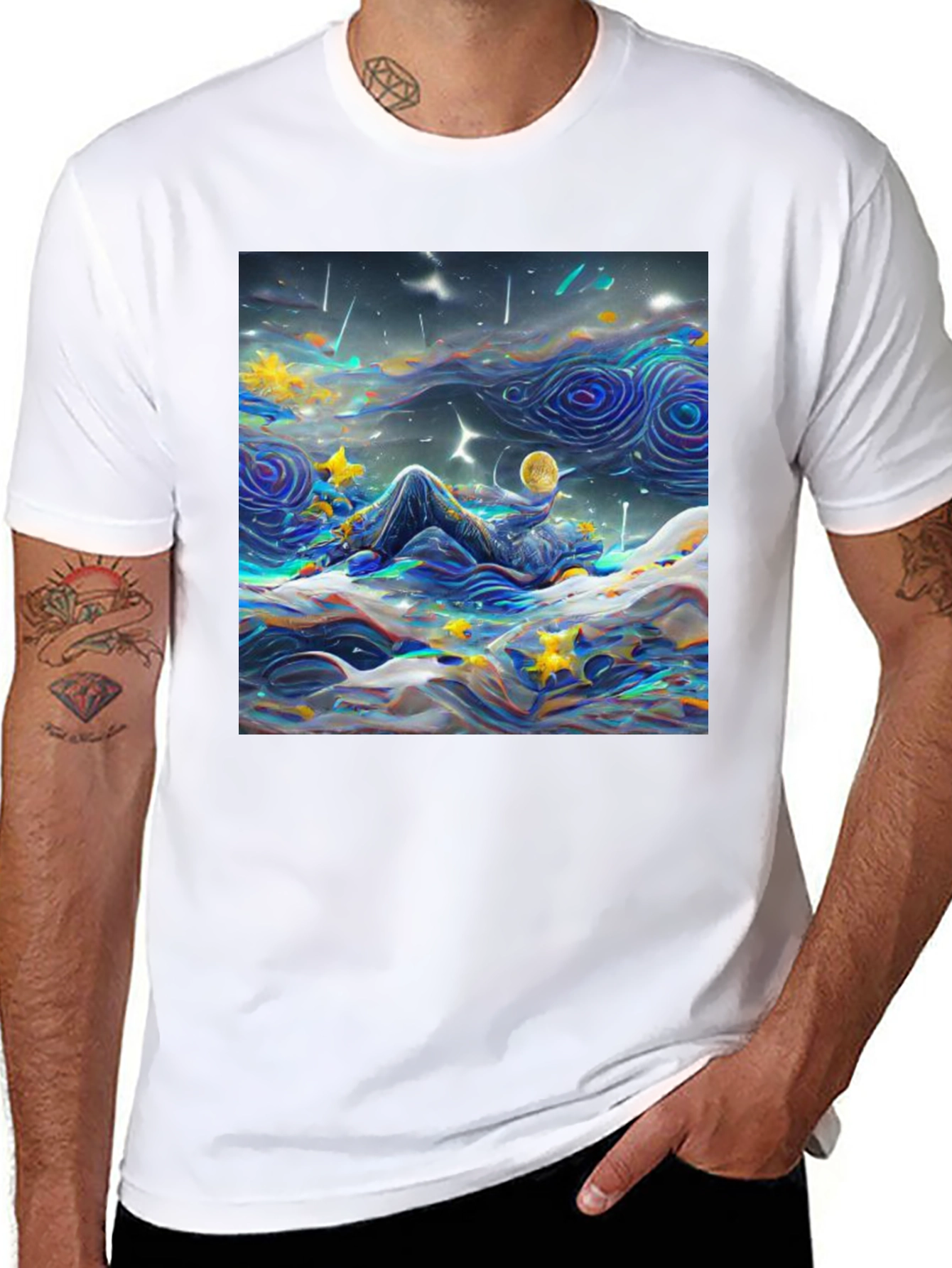 Black Starry Night Dreamscape T-Shirt view 8