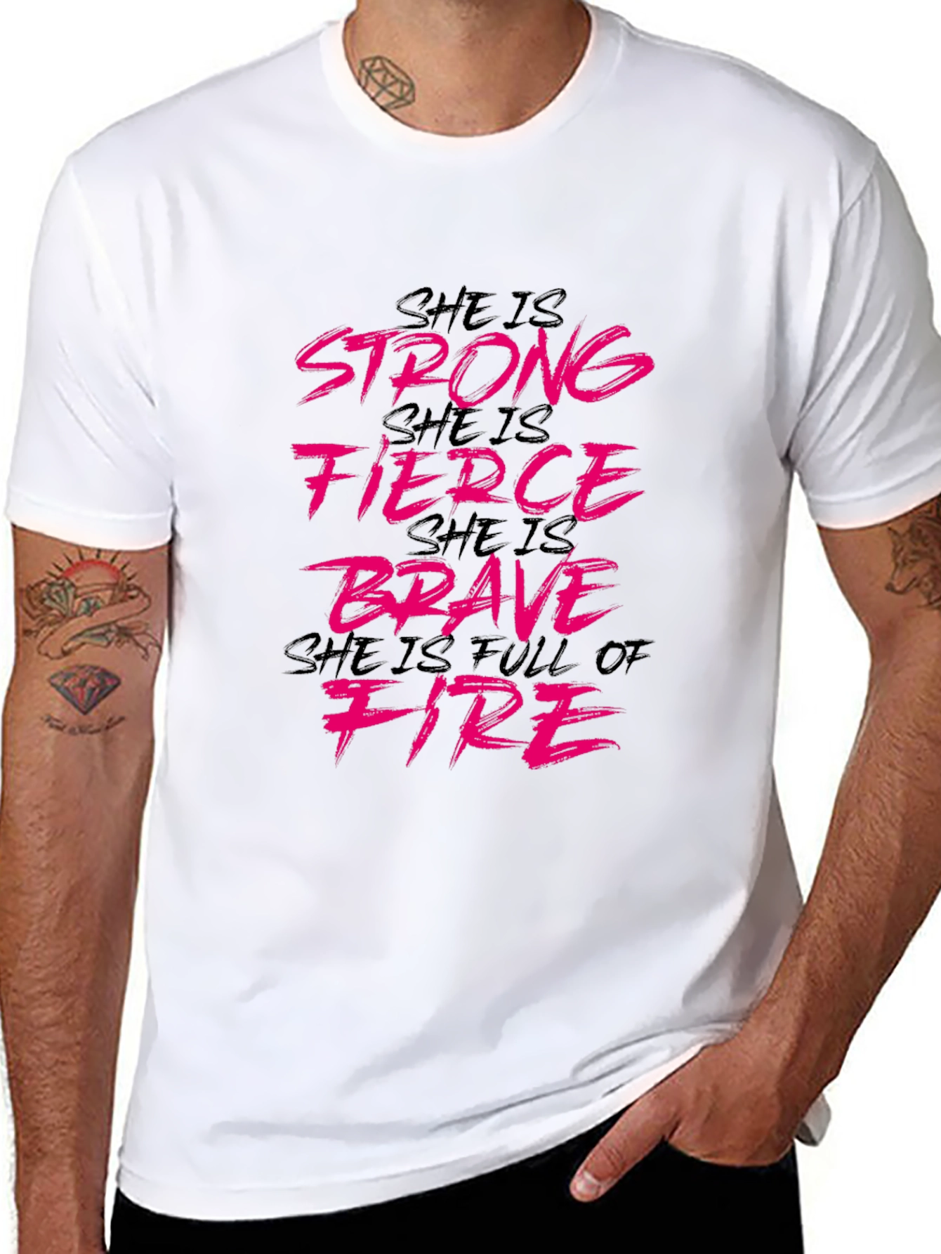 Black She is Strong Tee: Fierce, Brave, Full of Fire Black T-Shirt view 8