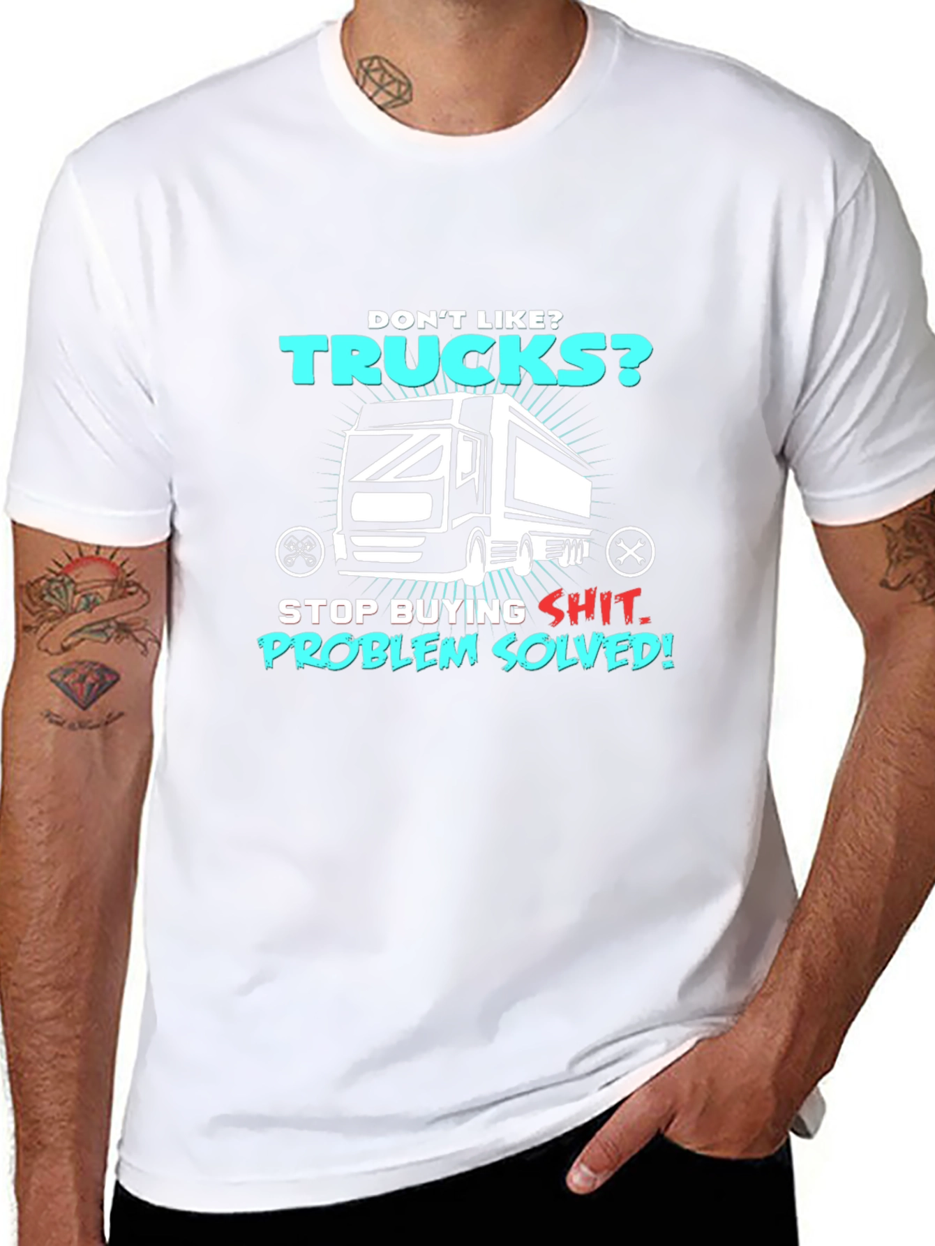 Black Trucks T-Shirt - Problem Solved - Unisex Tee view 8