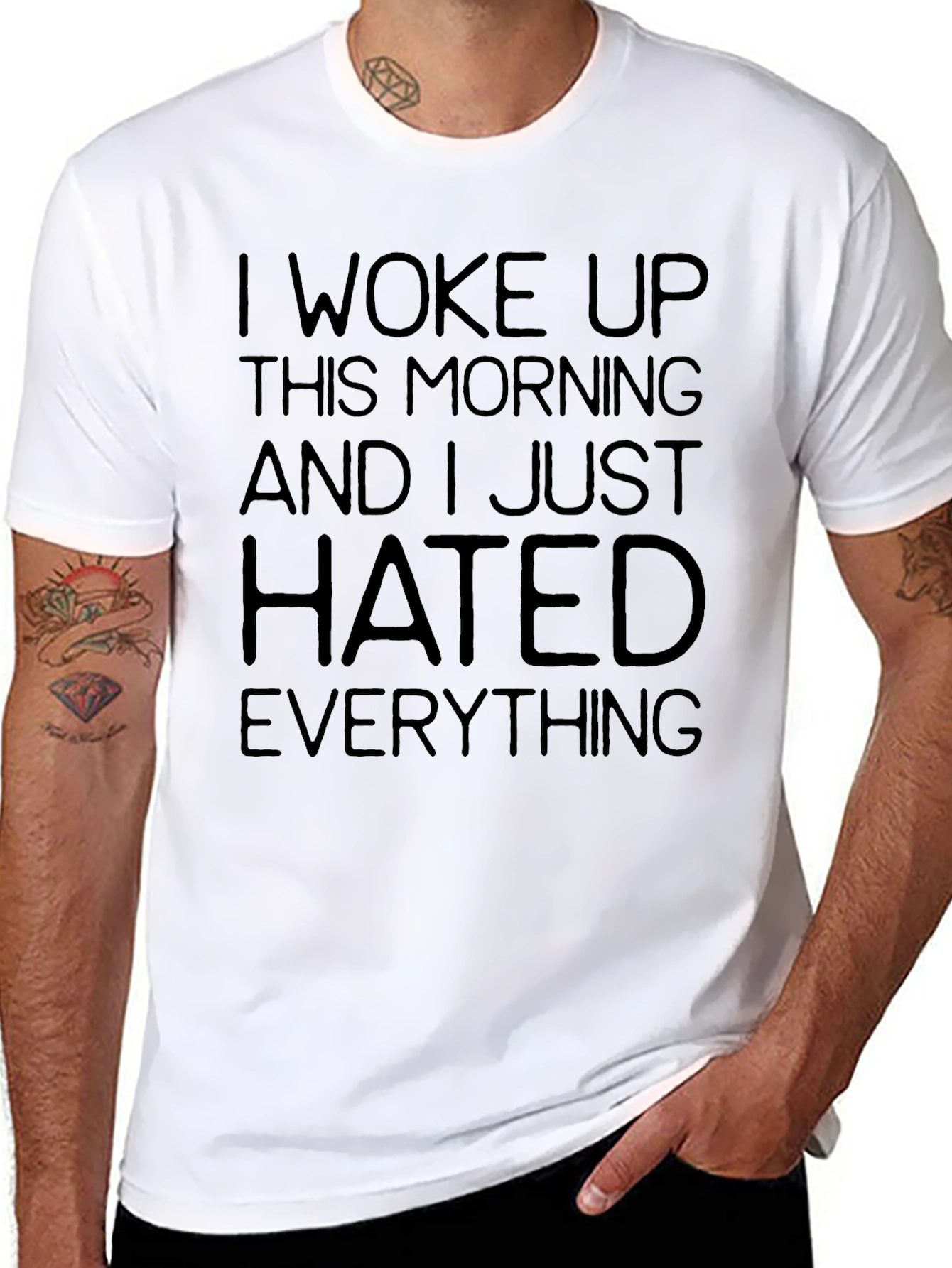 Black I Woke Up Hated Everything Funny Sarcastic Graphic T-Shirt view 8