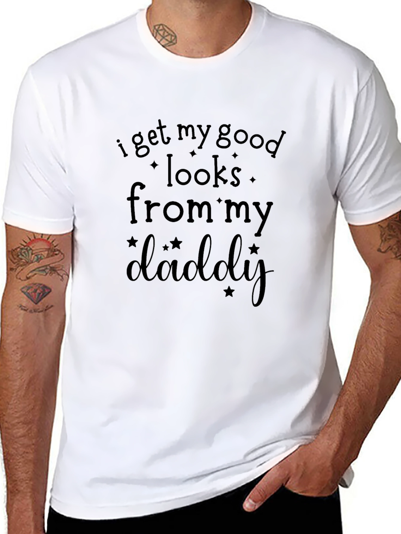Black I Get My Good Looks From My Daddy Black T-Shirt view 8