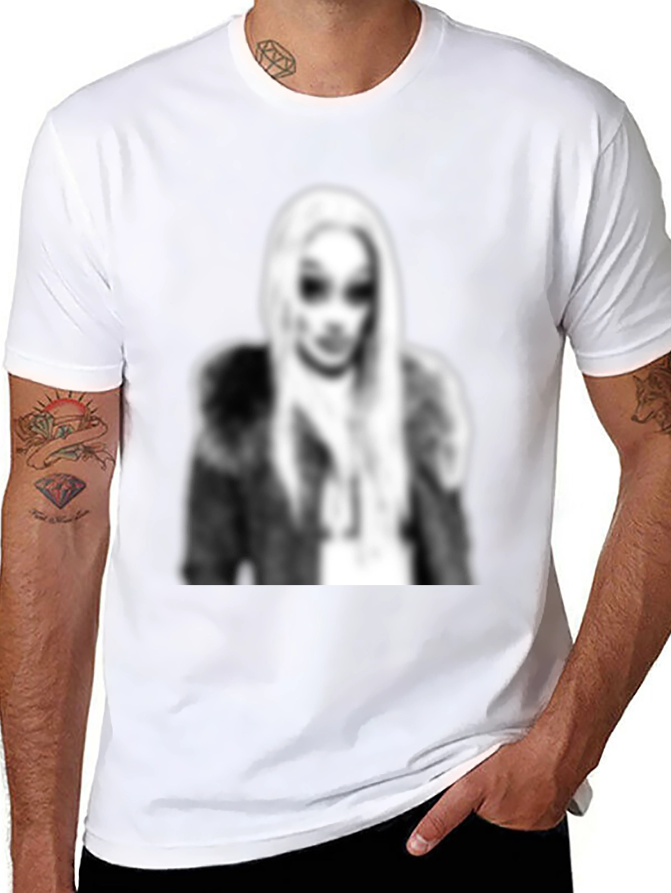 Black Black Graphic Tee - Woman with Fur Coat Print view 8